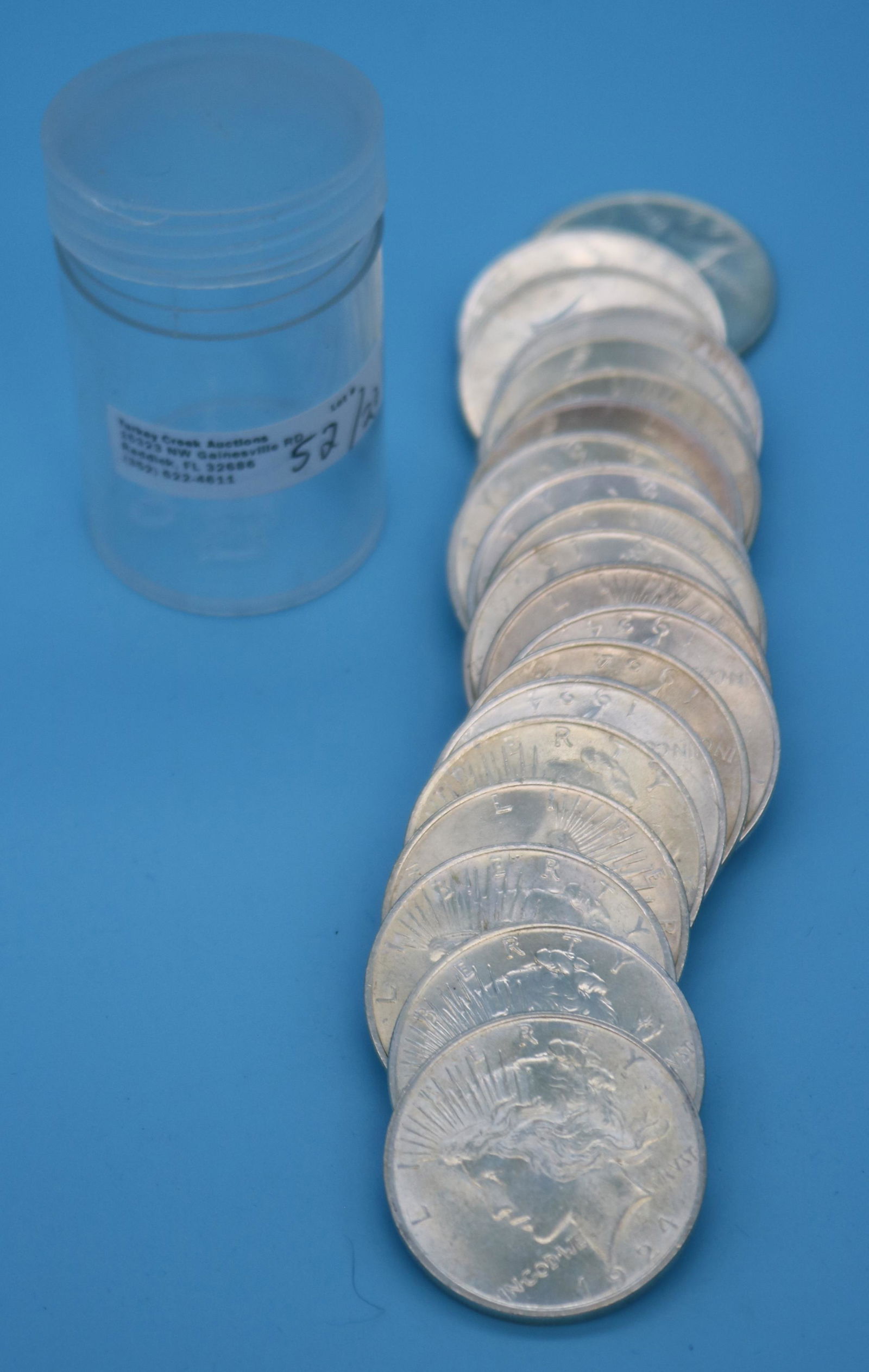 ROLL (20) 1924 PEACE SILVER DOLLARS, ALL IN (1 of 3)