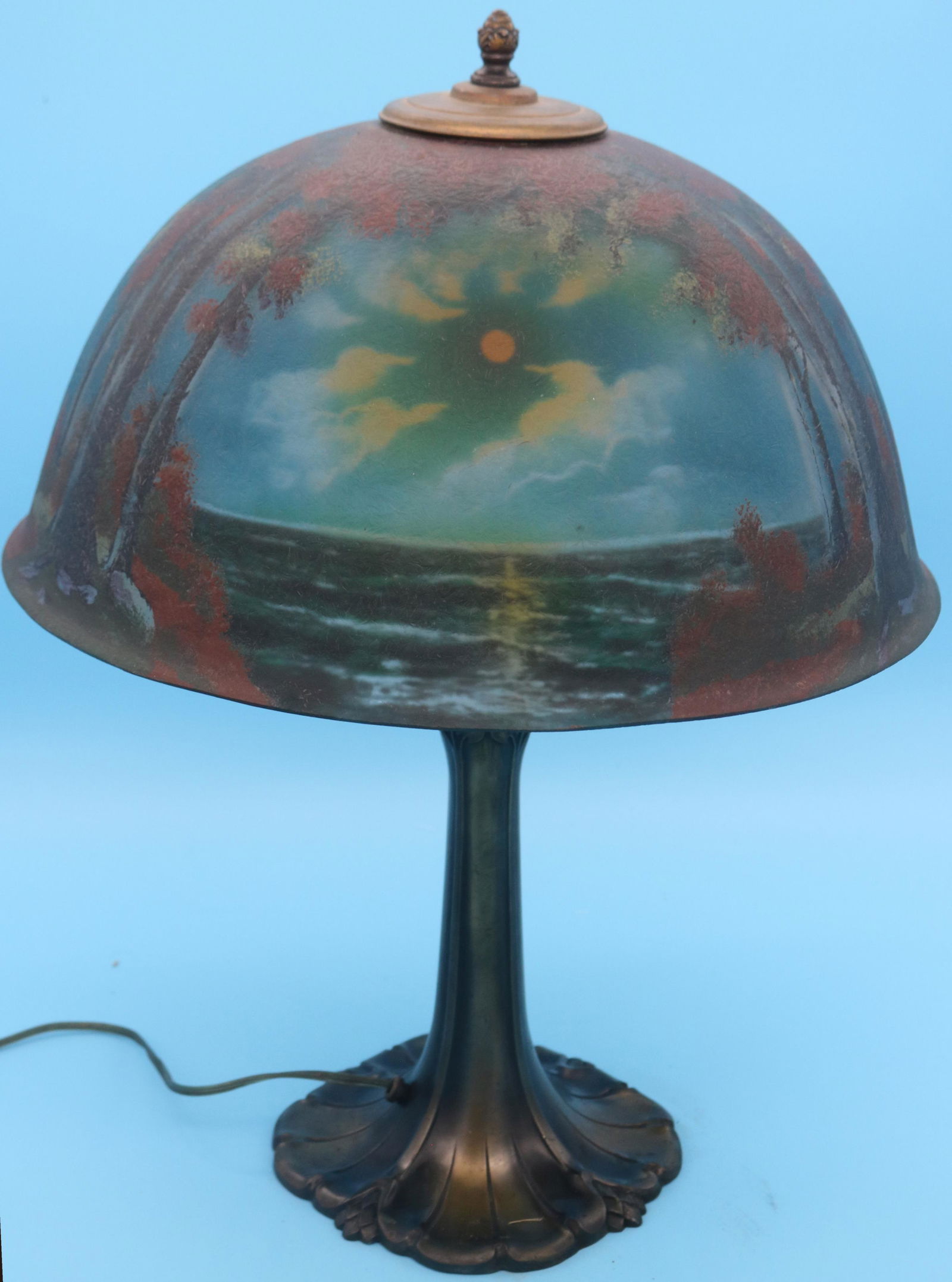 EARLY 20TH C. TABLE LAMP WITH REVERSE PAINTED (1 of 2)
