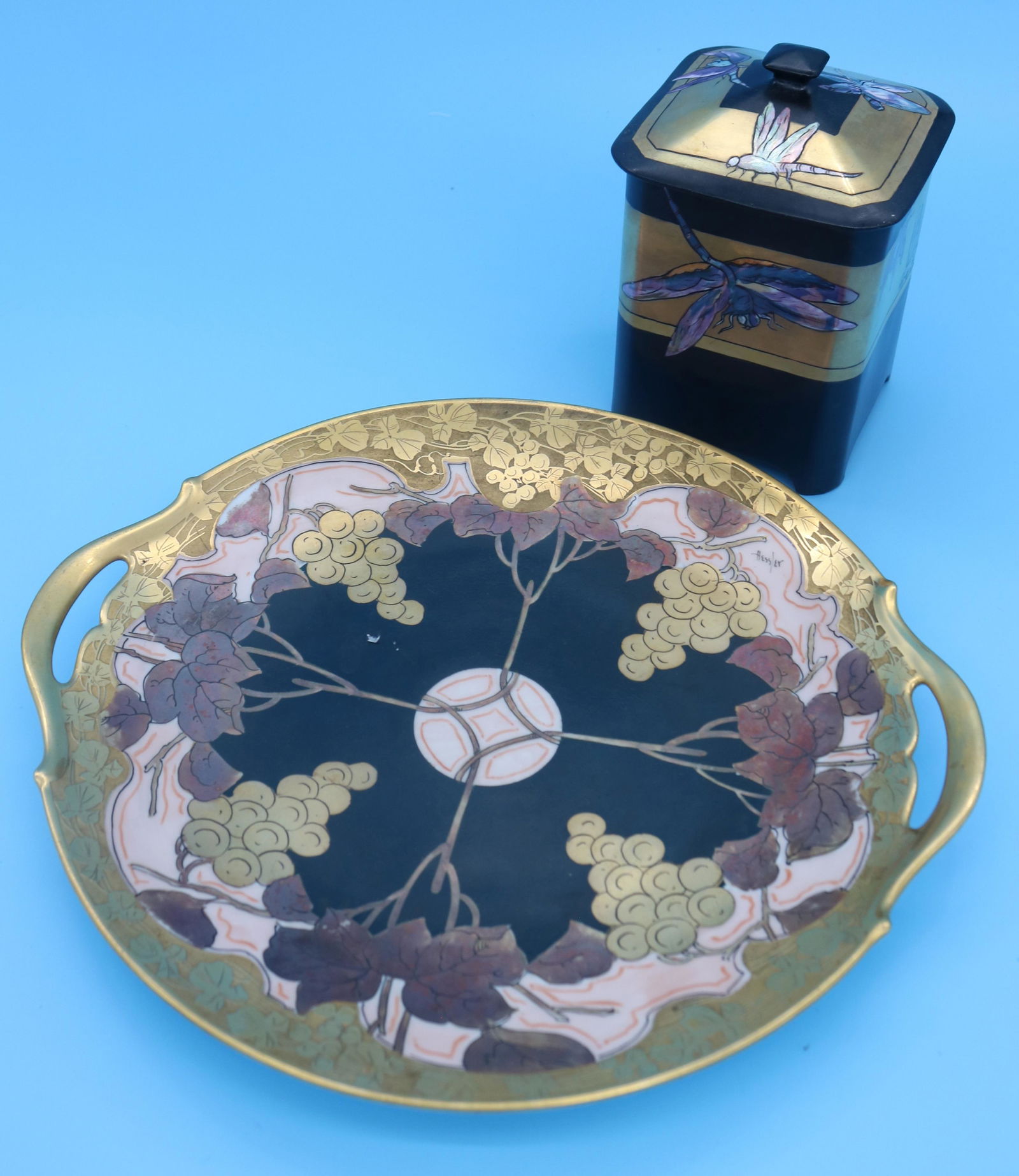 2 PCS. PORCELAIN, PICKARD PAINTED HANDLED TRAY BY (1 of 4)