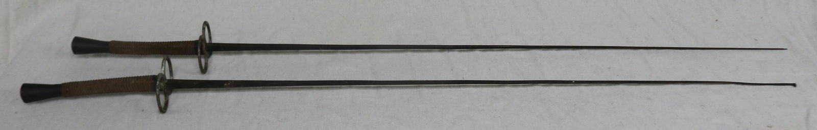 2 PAIRS WROUGHT IRON FENCING SWORDS, BRASS & ROPE (1 of 3)