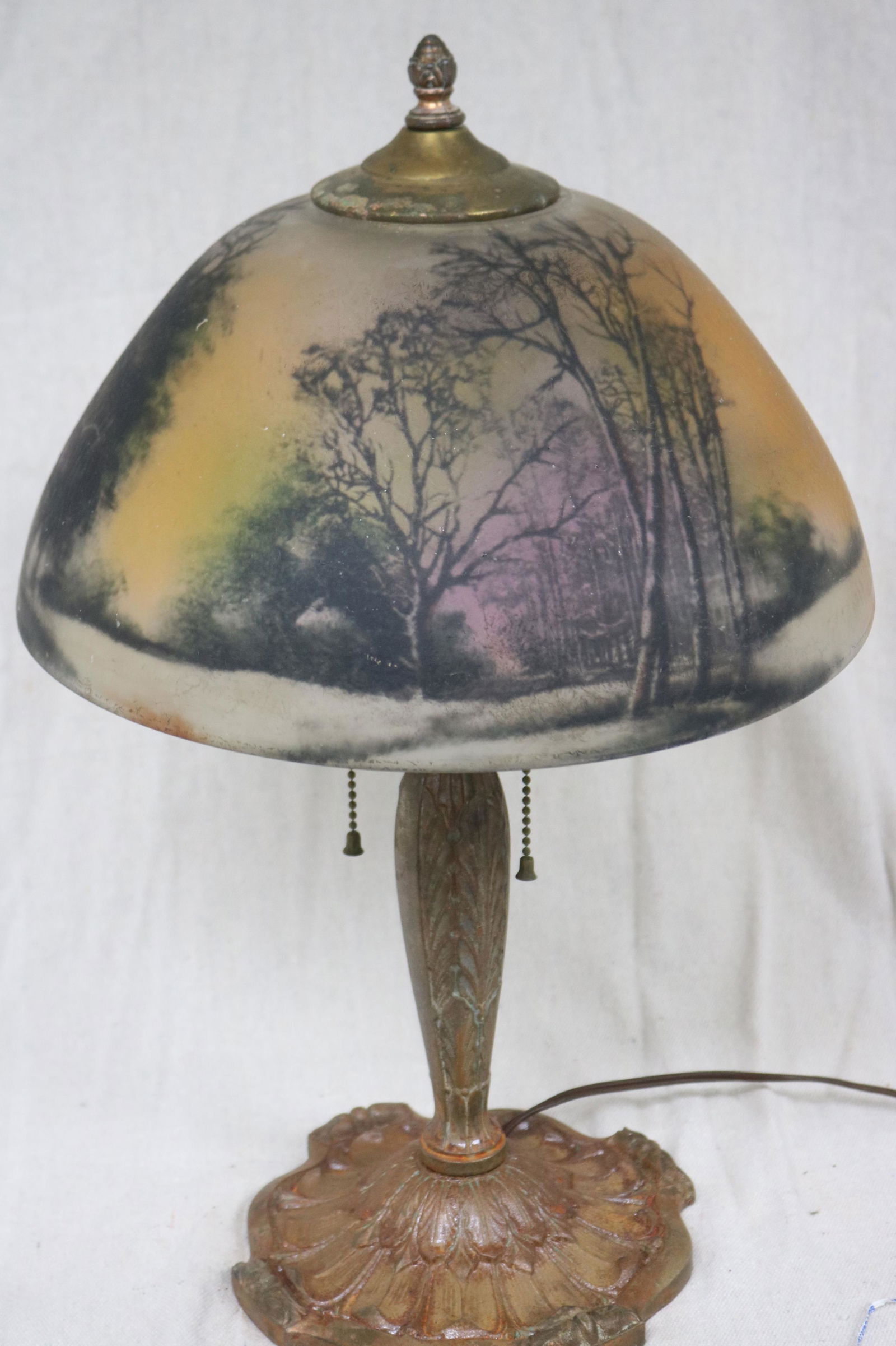 REVERSE PAINTED TABLE LAMP, LANDSCAPE SCENE, (1 of 3)