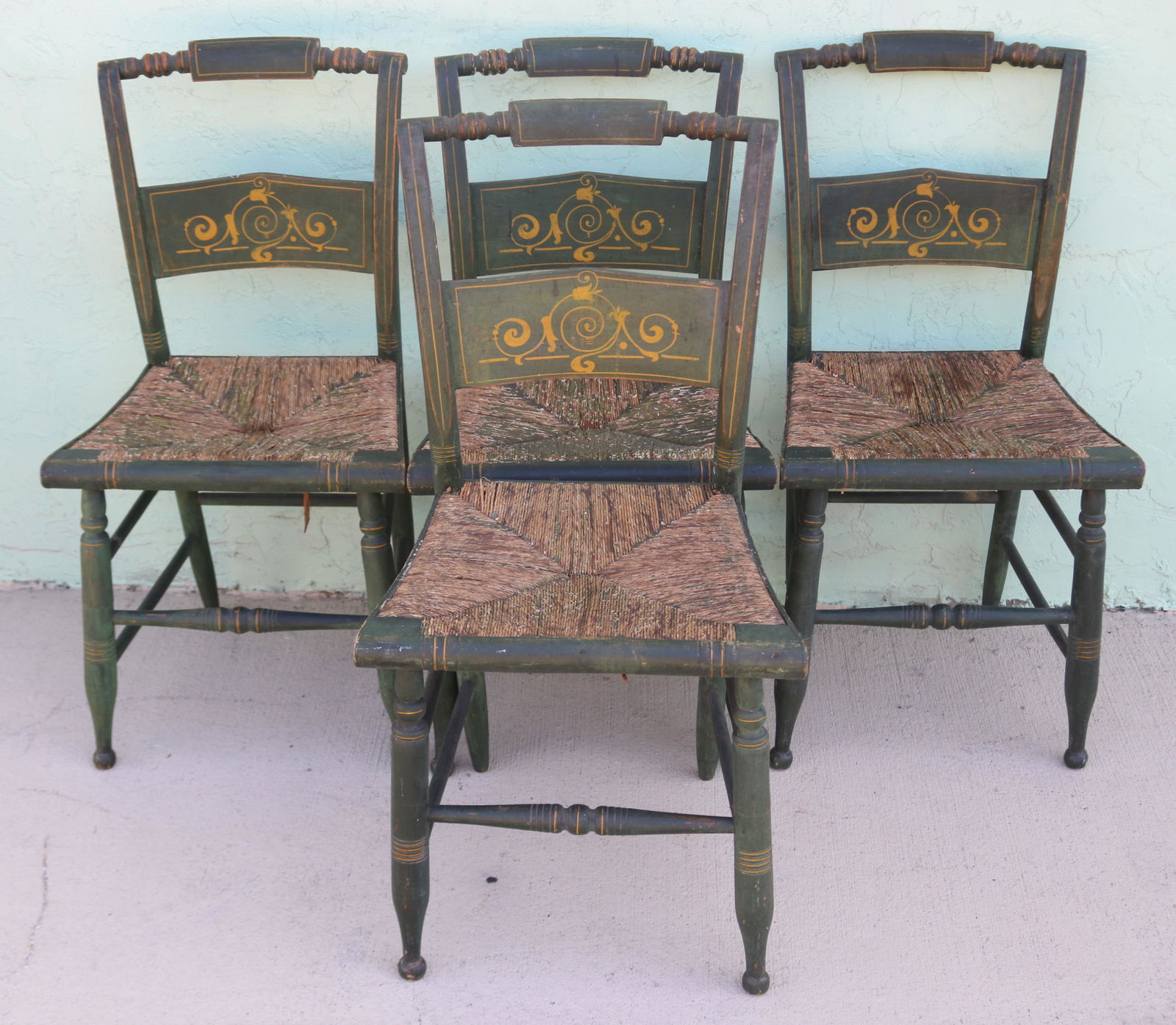 SET OF FOUR 19TH C. HITCHCOCK STYLE SIDE CHAIRS, (1 of 1)