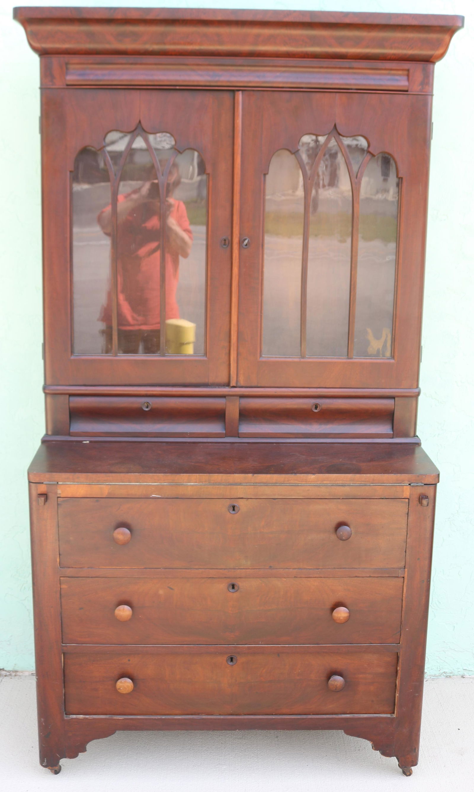 19TH C. GOTHIC EMPIRE SECRETARY DESK, ORIGINAL (1 of 1)