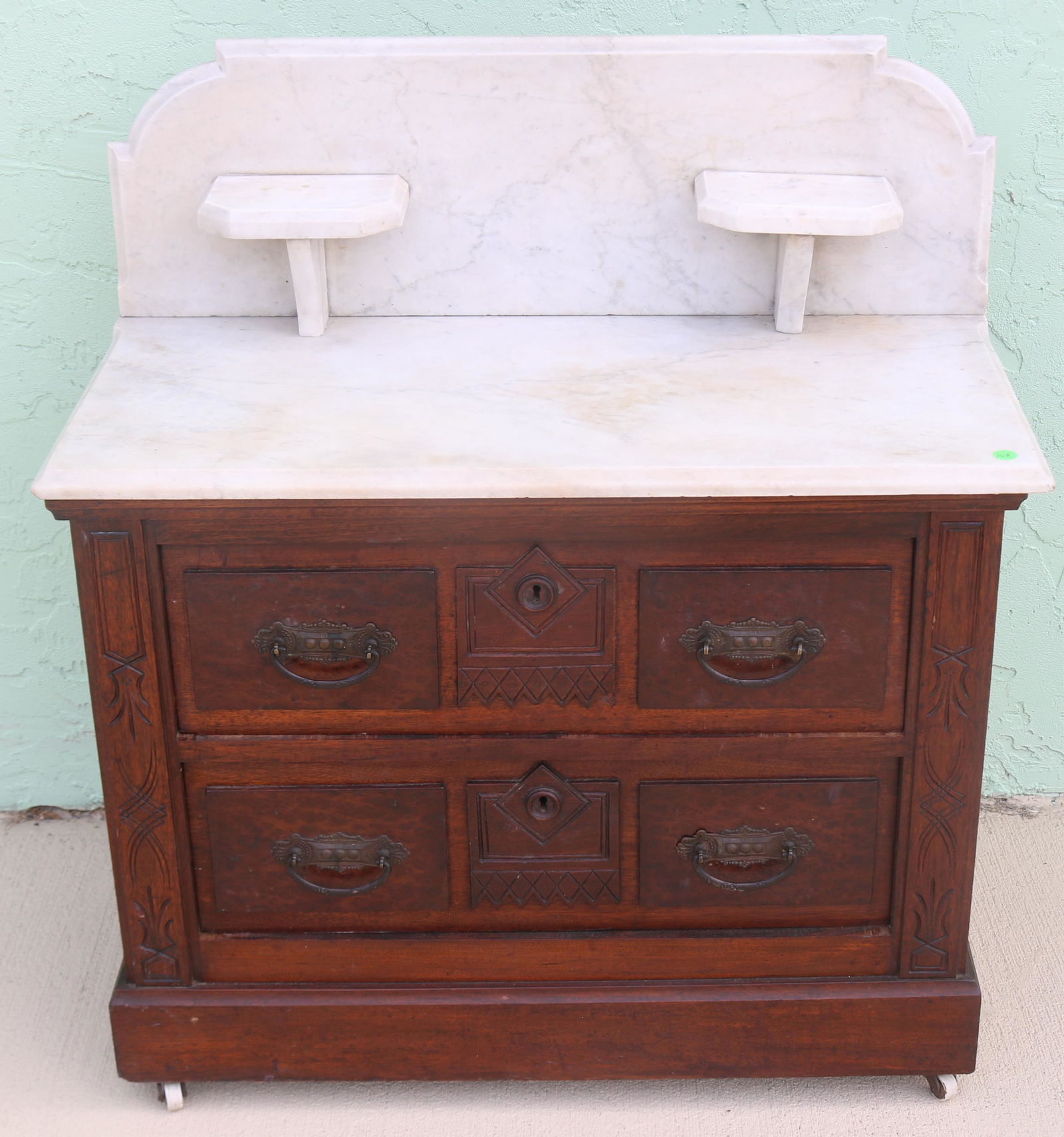 VICTORIAN WALNUT WASH STAND WITH ORNATE MARBLE (1 of 1)