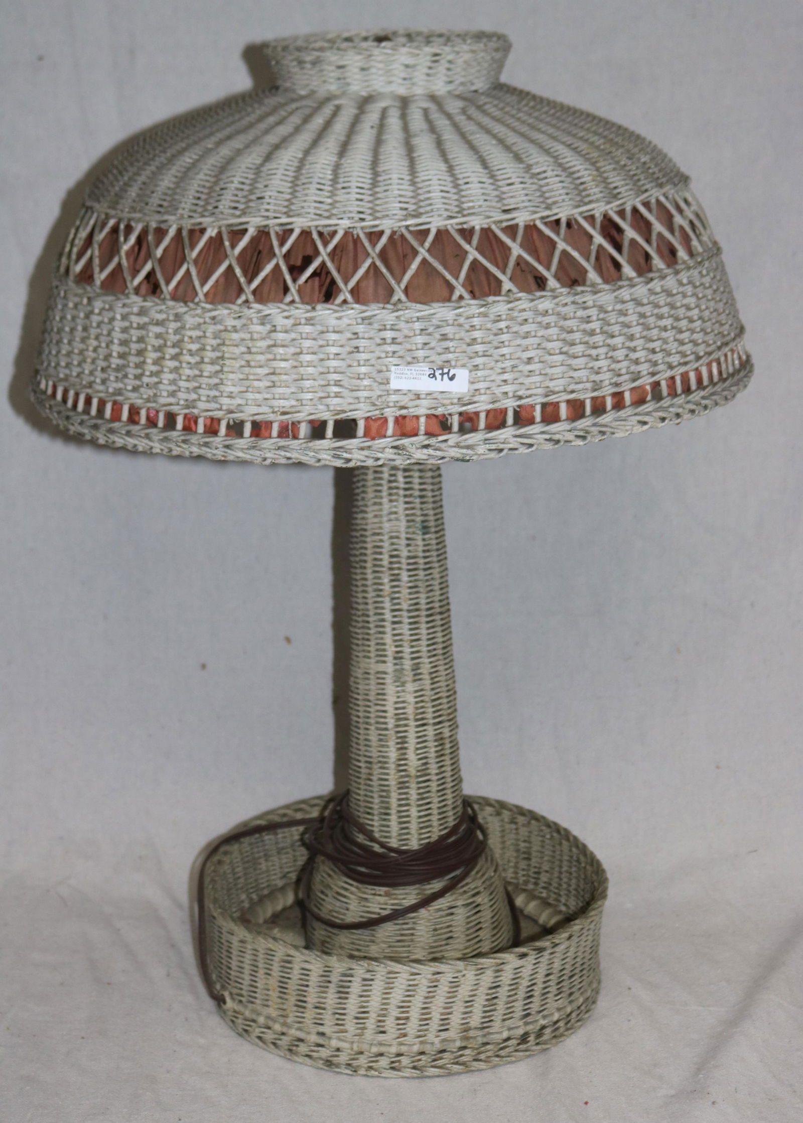VINTAGE 1920S WICKER LAMP, TATTERED SILK LINING, (1 of 1)