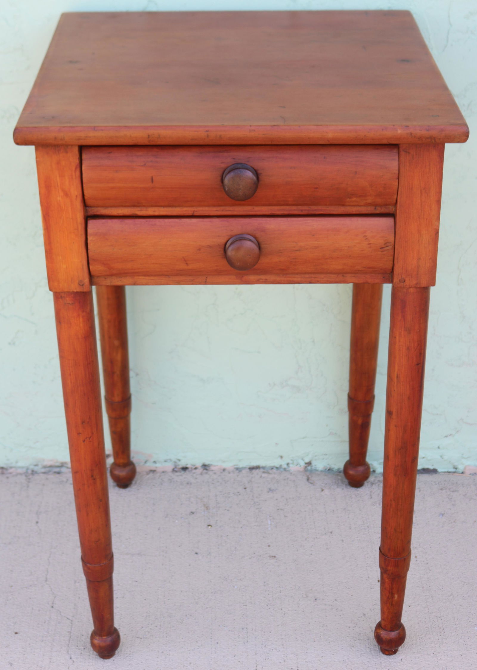 19TH C. TWO DRAWER STAND, CHERRY, TURNED LEG, (1 of 1)