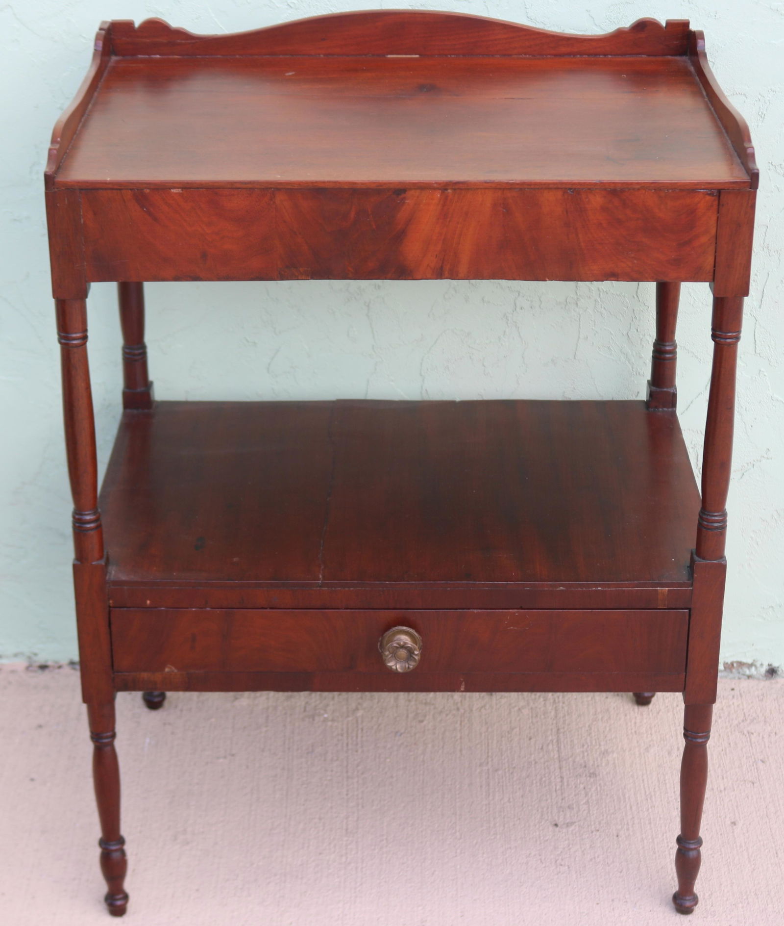 19TH C. MAHOGANY WASHSTAND, BACKSPLASH, 1 DRAWER, (1 of 2)