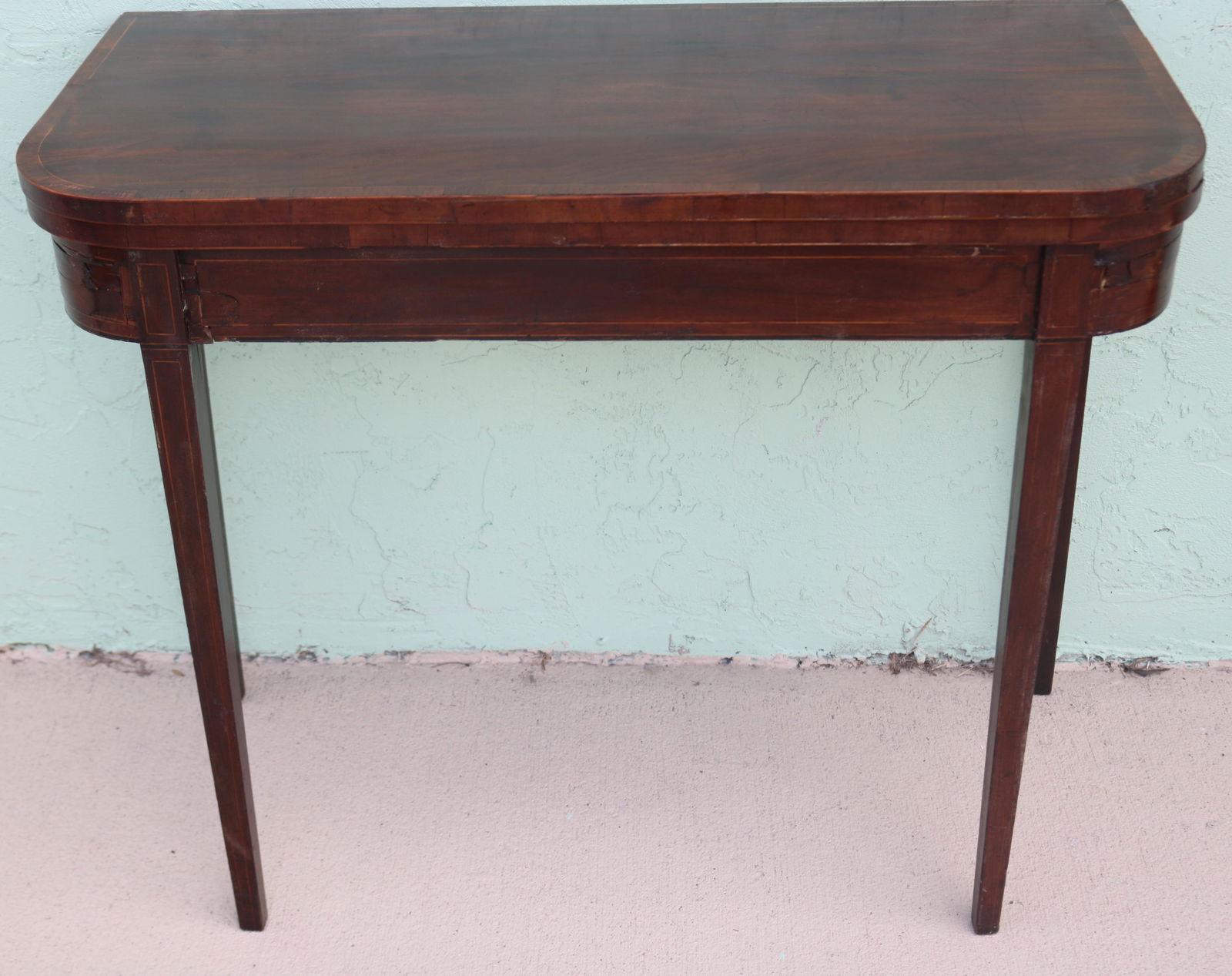 EARLY 19TH C. MAHOGANY CARD TABLE, INLAID, TAPPER (1 of 3)