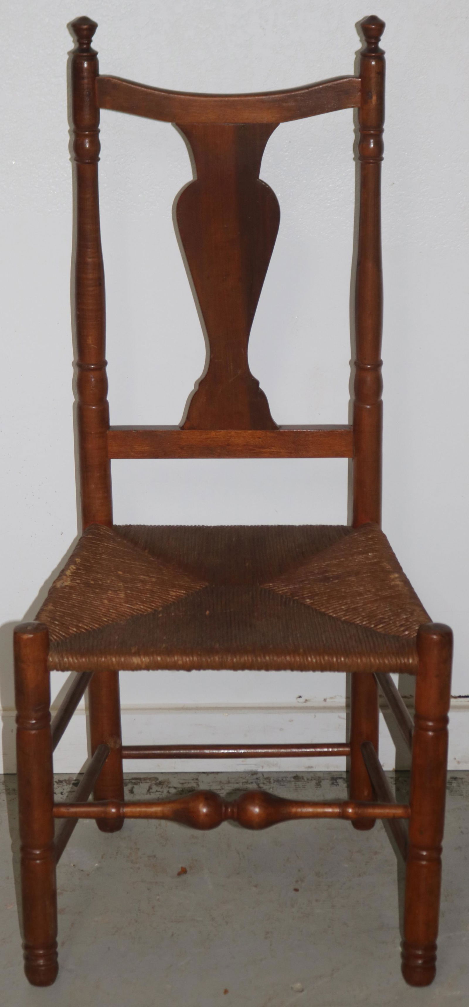 18TH C. YOKE BACK SIDE CHAIRS, RUSH SEAT, OLD (1 of 1)