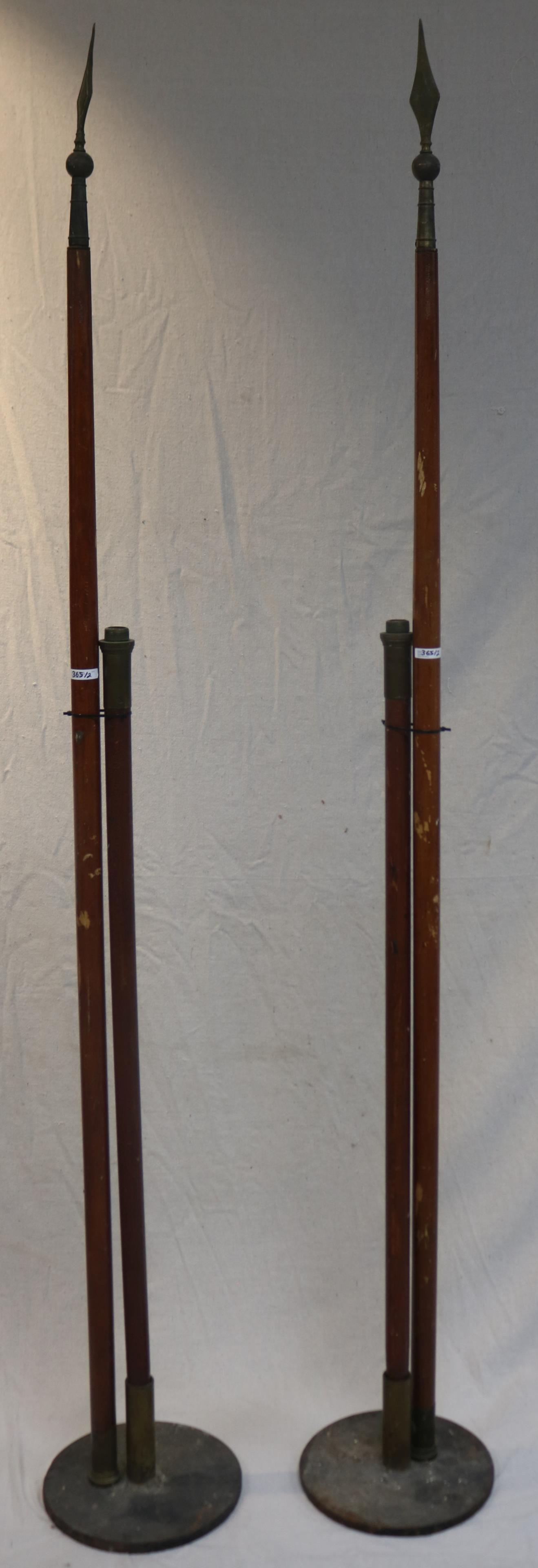 2 VINTAGE TALL FLAG POLES WITH BRASS MOUNTS AND (1 of 1)