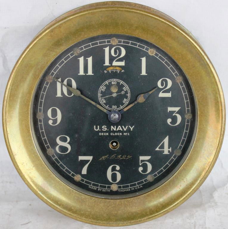 36 BRASS NAVY SHIPS CLOCK BY SETH THOMAS,