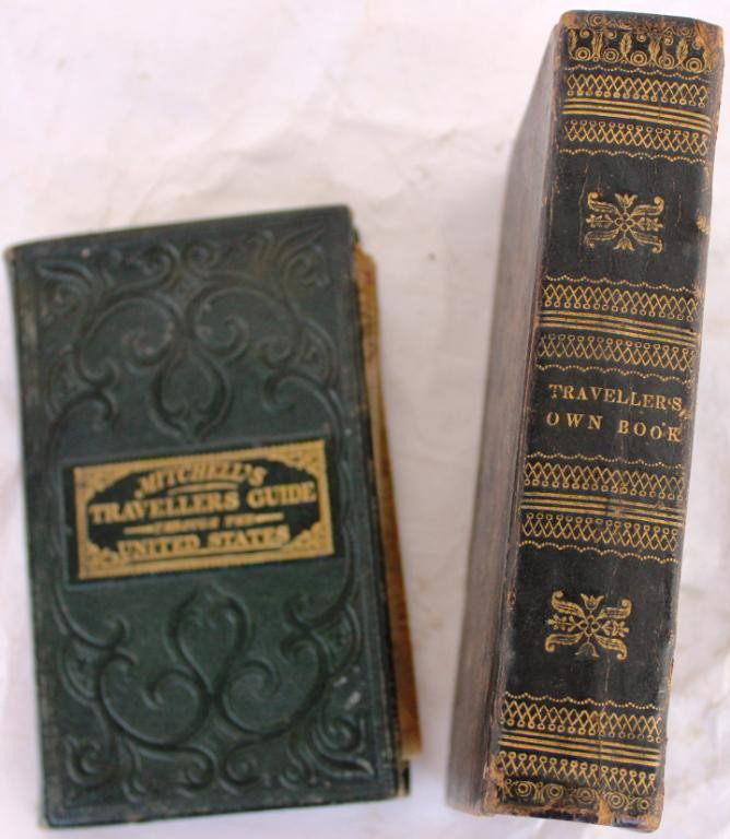 TWO 19TH C. TRAVEL BOOKS, TO INCLUDE: MITCHELLS TRAVEL GUIDE, WITH MAP 1836, TOGETHER WITH POCKET GAZETTEER OR TRAVELER'S GUIDE THROUGH NORTH AMERICAN AND THE WEST INDIES BY BISHOP DAVENPORT BALTIMORE, CUSHING & SONS 1838