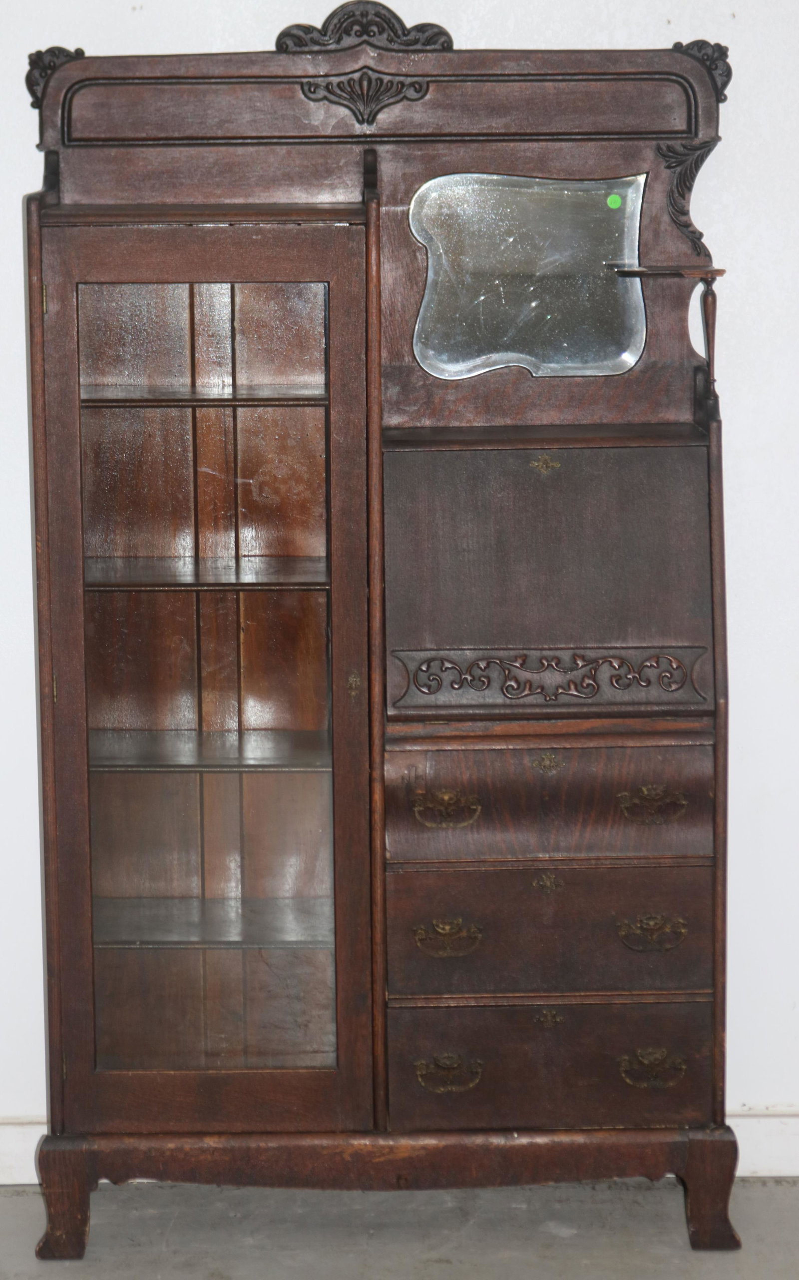 OAK SIDE BY SIDE DESK WITH BEVELED MIRROR, (1 of 3)