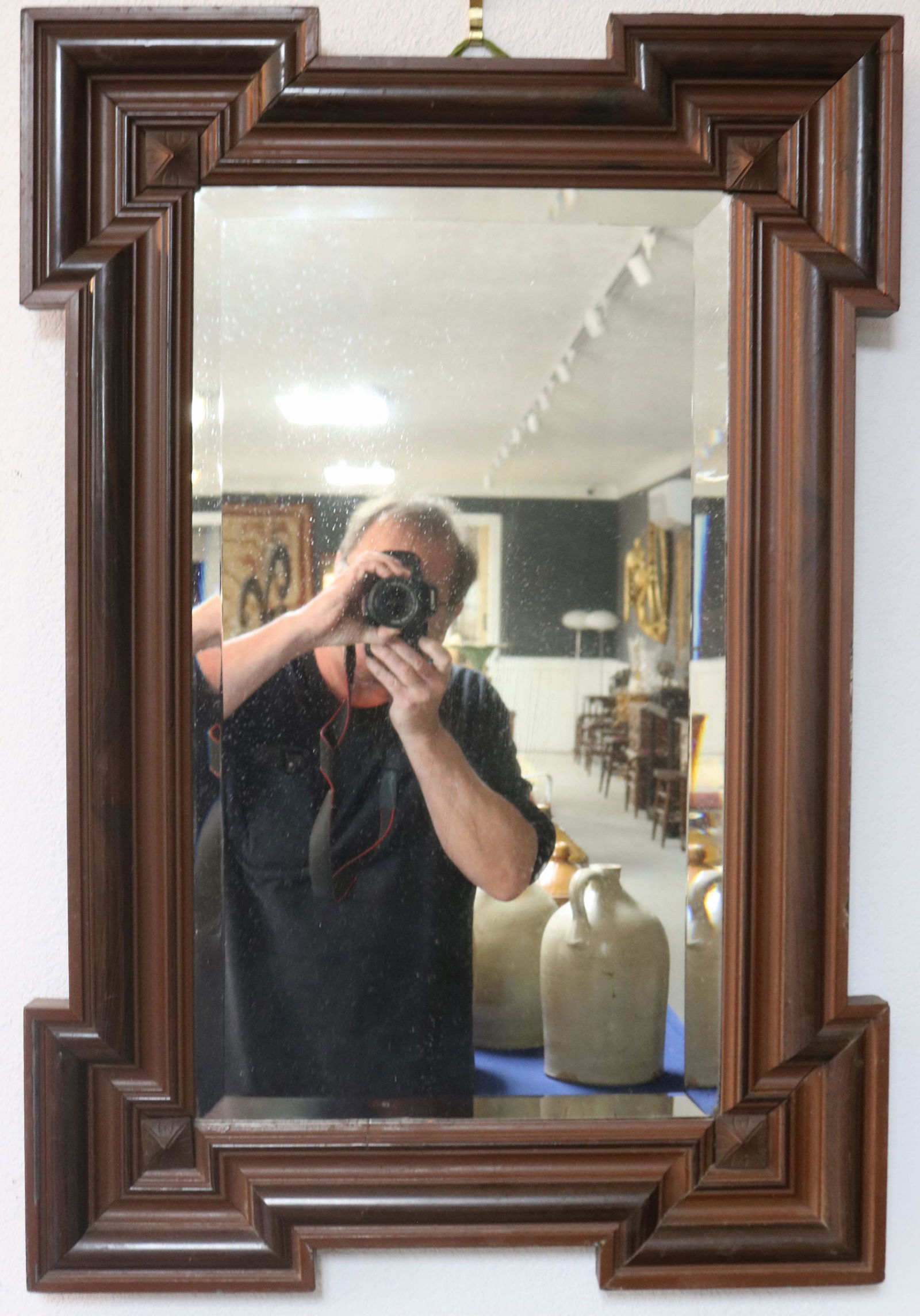 19TH C. GERMAN ARCHITECTURAL WOOD FRAMED MIRROR, (1 of 1)