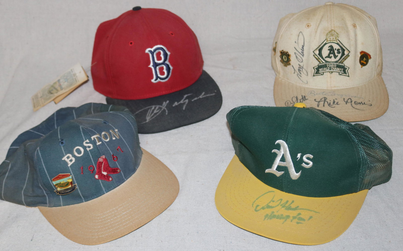4 BASEBALL CAPS, 1967 REPRO, SIGNED BOSTON RED (1 of 5)