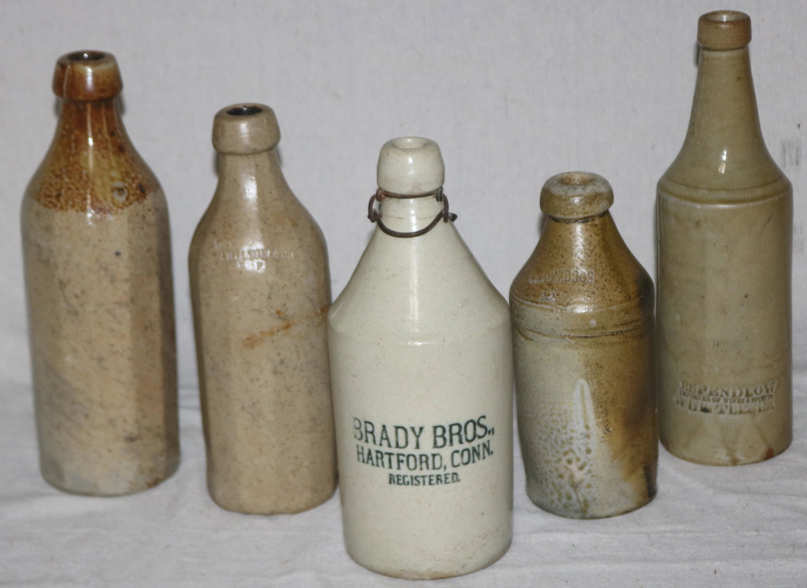 LOT 5 STONEWARE BEER/SODA BOTTLES, 8 1/4" - 11 (1 of 4)
