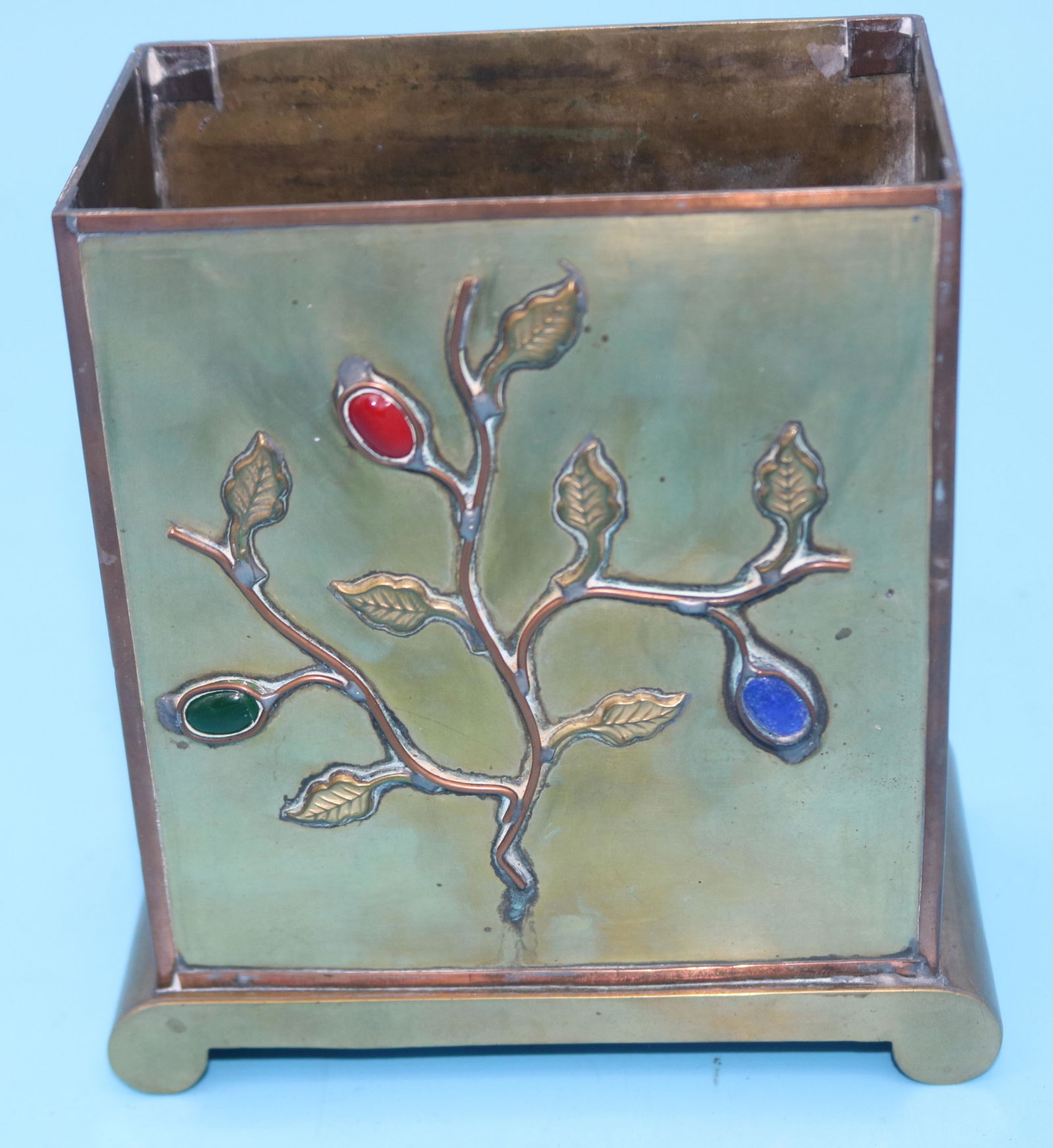 CHINA BRASS VASE WITH INSET STONES, 6" H, 6" W (1 of 1)