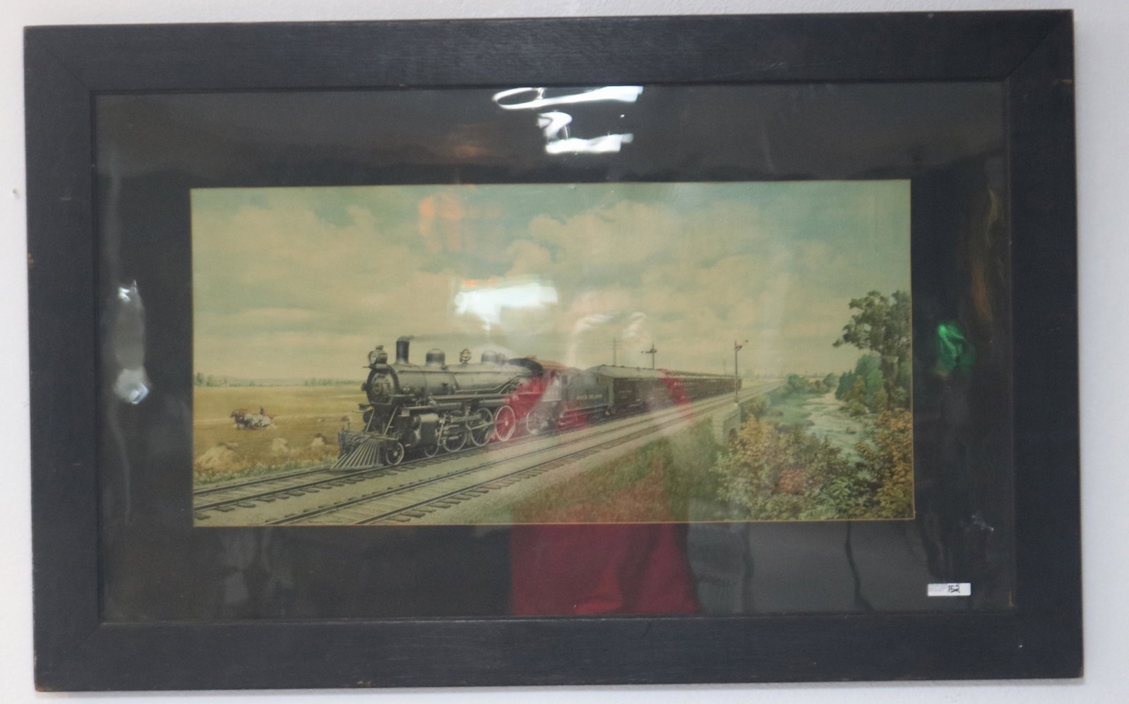 FRAMED PRINT, ROCK ISLAND LOCOMOTIVE WITH: PASSENGER CARS, ORIGINAL FRAME, 14" X 30" SIGHT, 28" X 44" OVERALL