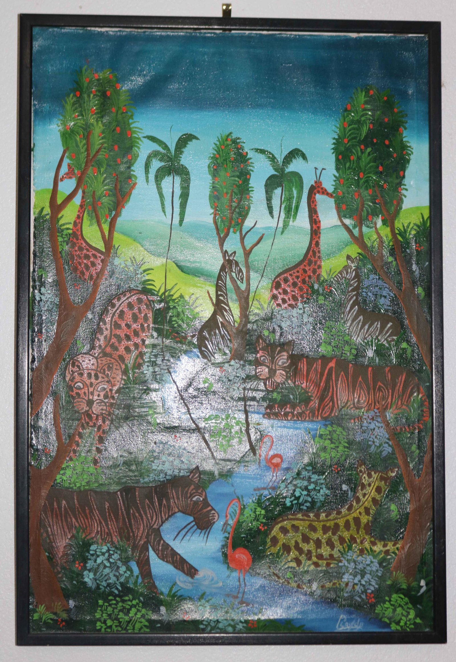 CLAYDE, HAITI, OIL ON CANVAS, LANDSCAPE WITH: ANIMALS, 24" X 16" SIGHT