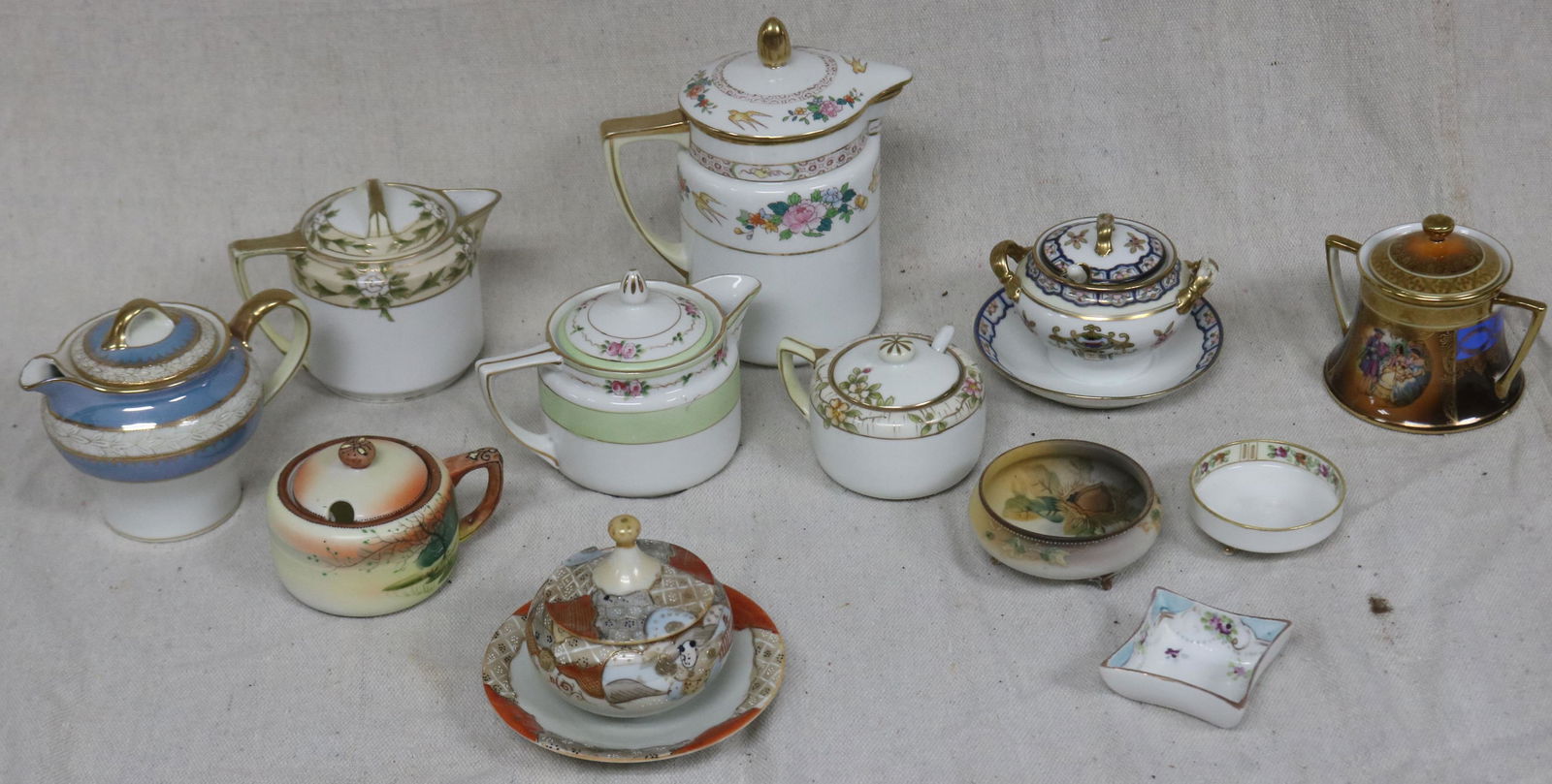 12 PC. NIPPON, NORITAKE LOT, NUT DISHES, MUSTARD: POTS, PITCHERS, ETC., 3/4" - 6 1/4" H