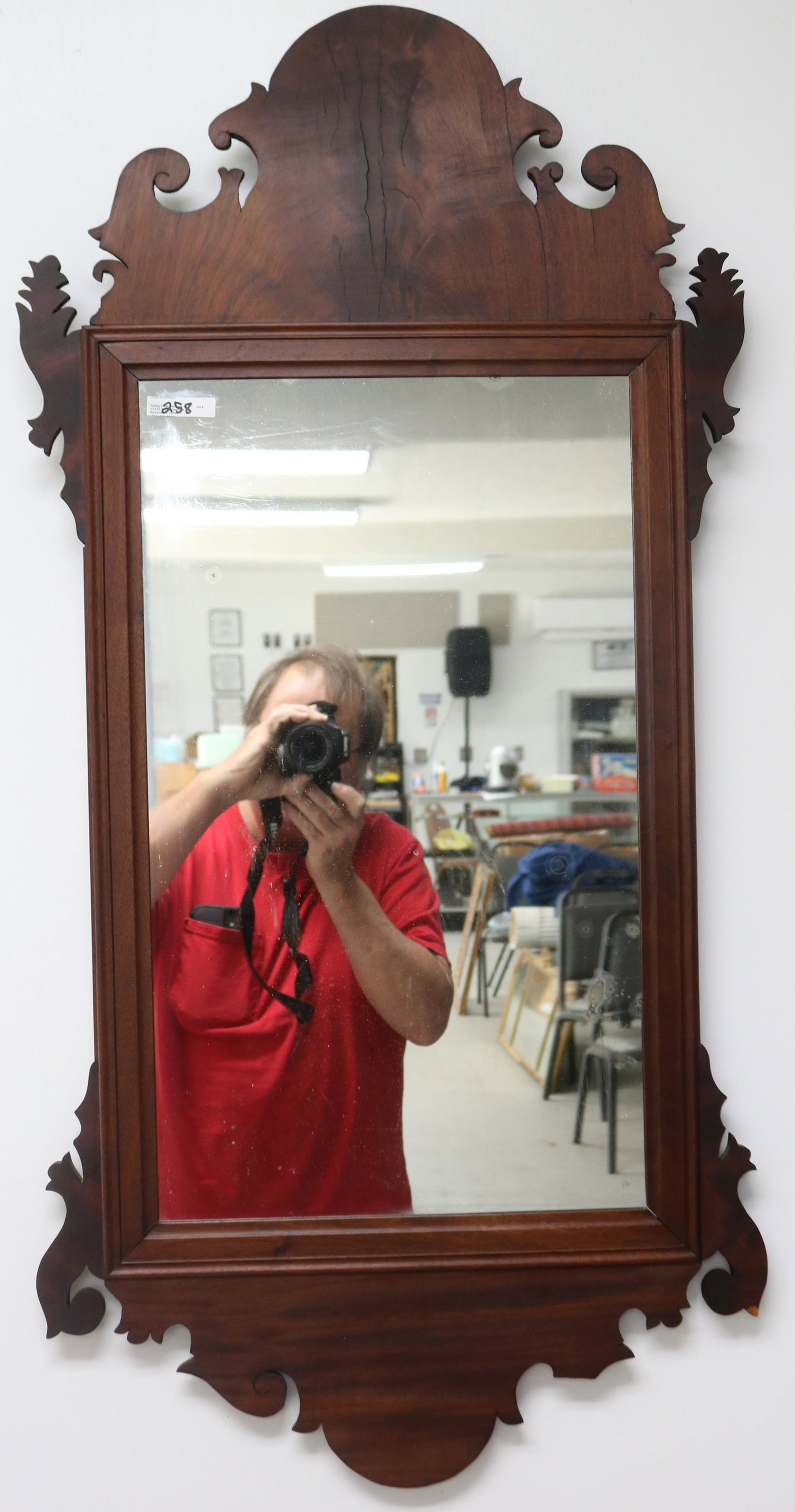 CHIPPENDALE MIRROR, RESTORED EARS, MAHOGANY: 18TH/19TH C., 39" H, 19" W