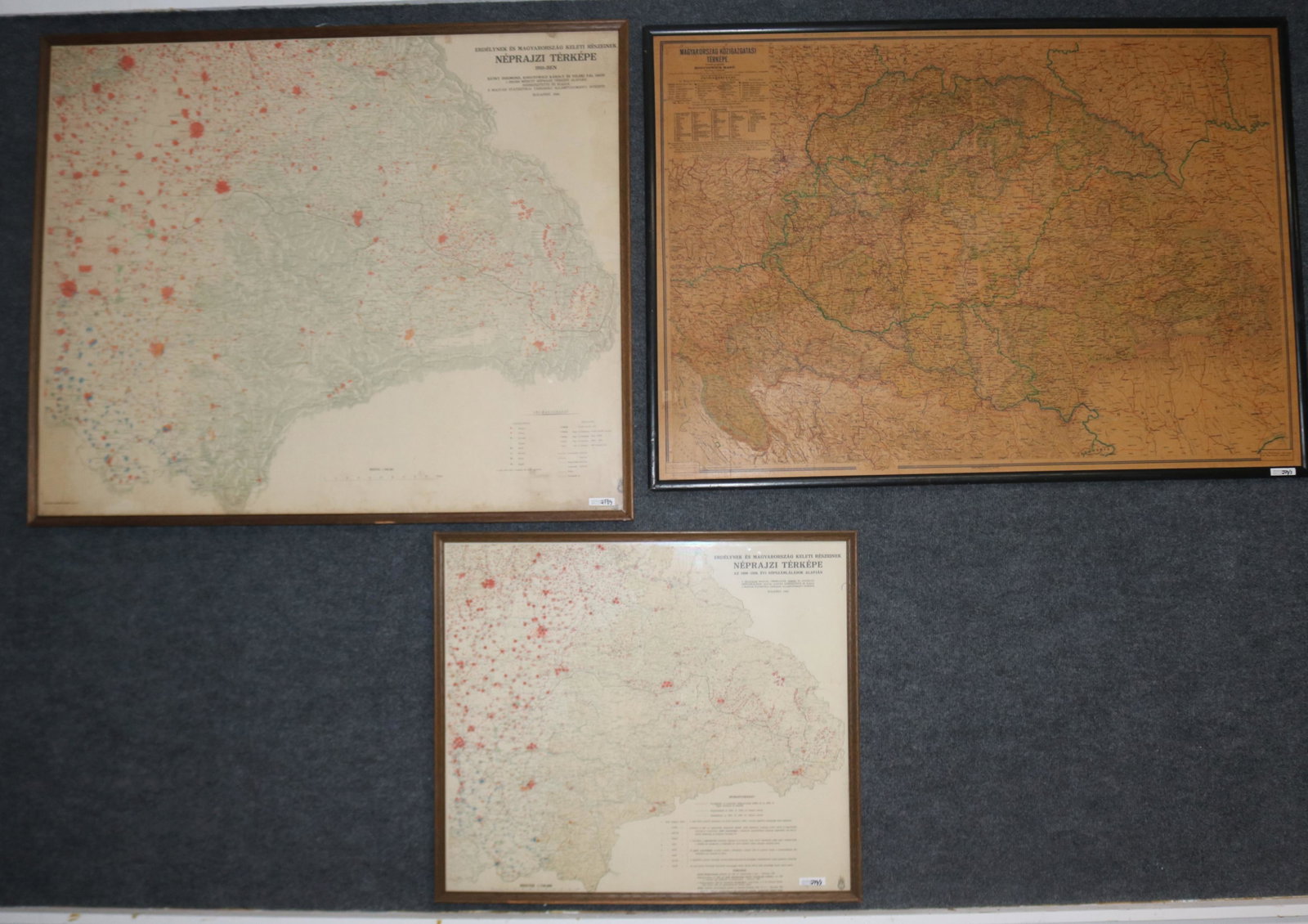 3 EUROPEAN MAPS, HUNGARY? ORIGINALLY FROM BARTOK: THE COMPOSERS ESTATE, 25 1/2" 35" H, 28 3/4" - 46" W