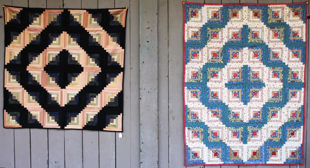TWO HANDMADE CRIB QUILTS, GEOMETRIC DESIGNS: 48 X 36", & 36" X 36""