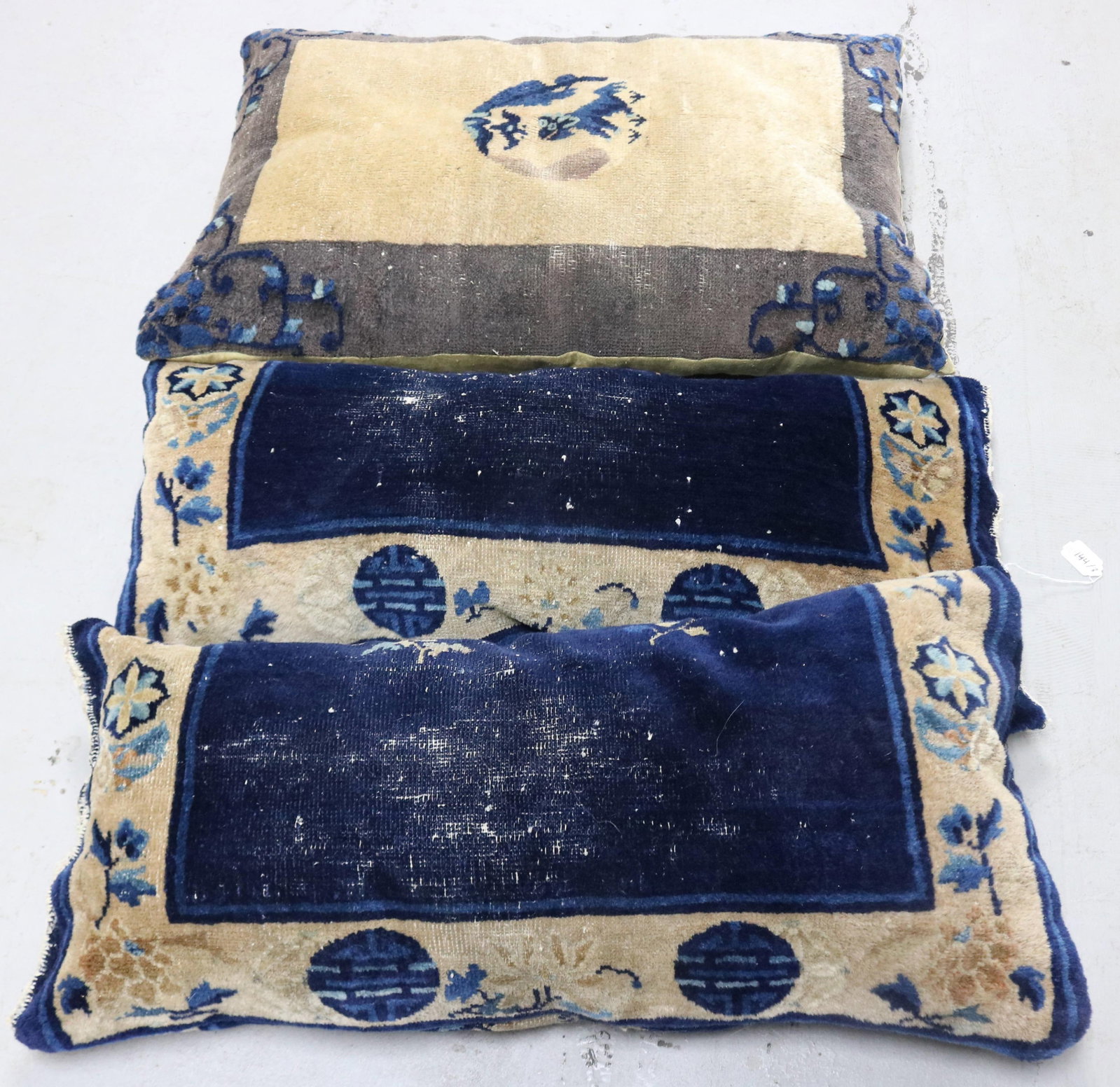 3 CUSTOM PILLOWS MADE FROM CHINESE RUGS, 29" -: 31" L