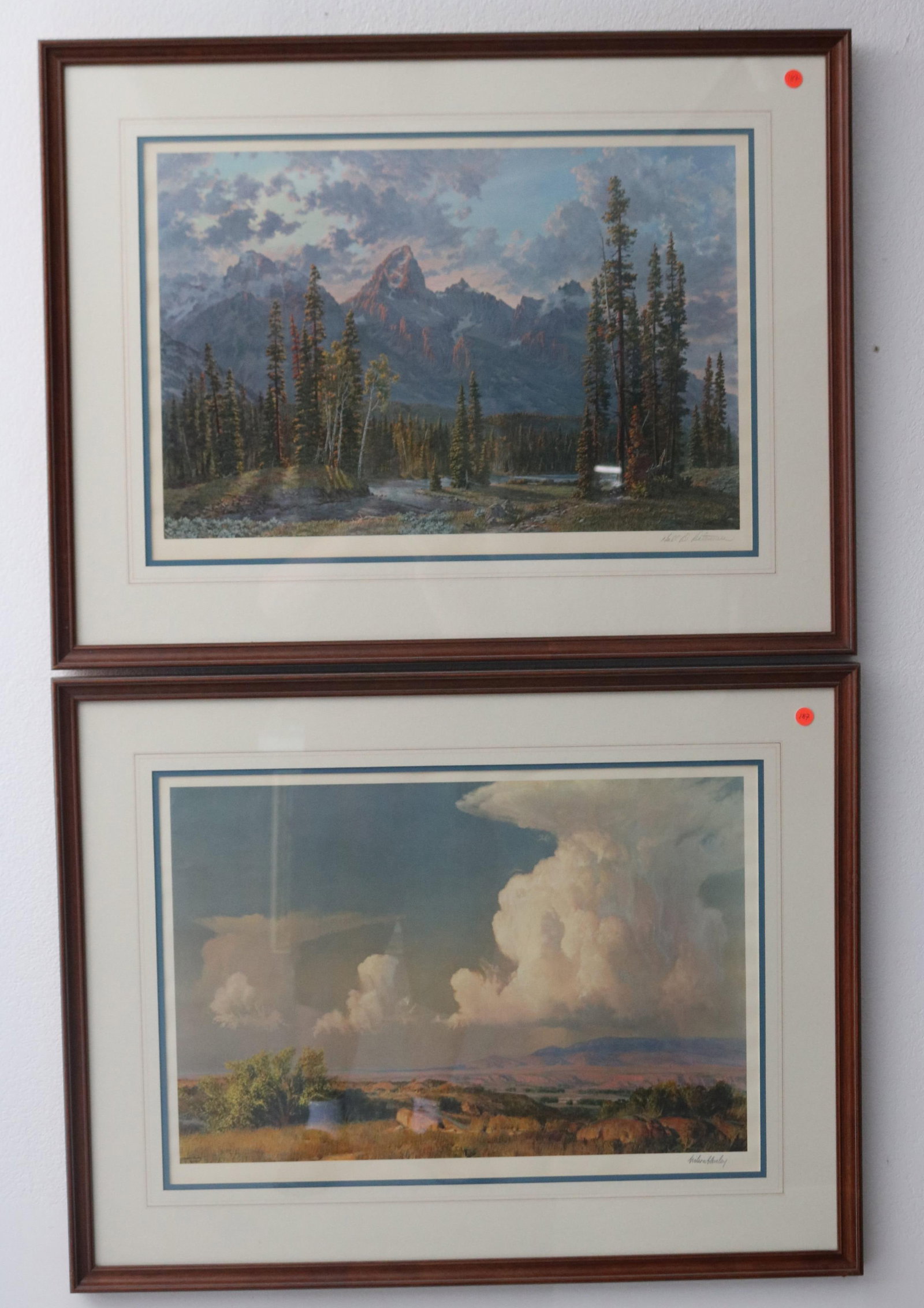 2 LARGE FRAMED SIGNED PRINTS 1 BY HALL D.: DETENEUA, OTHER BY WILSON HURLEY, LANDSCAPE SCENES, 26" X 33 1/2" OVERALL