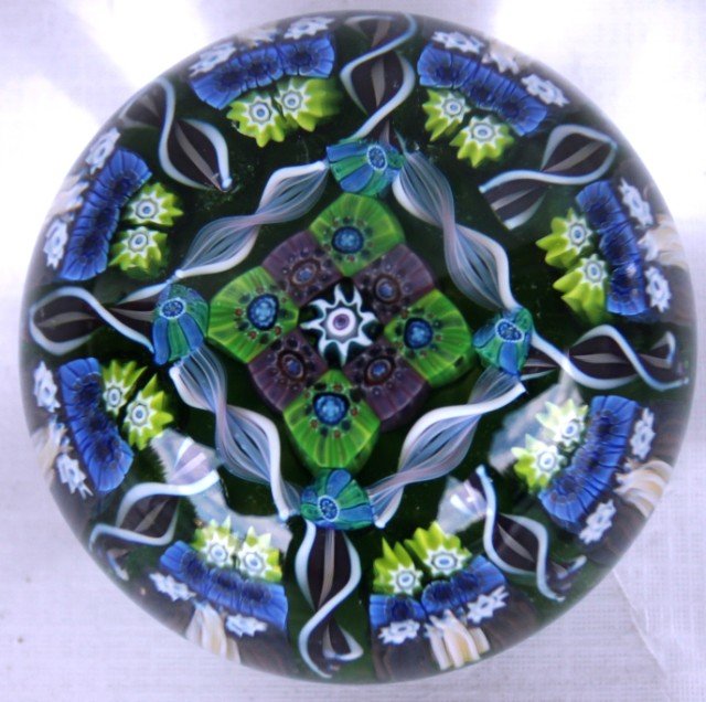 SMALL BLOWN CANDY CANE PAPERWEIGHT, MARKED: IN CANE 1986P, 1 1/2" H, 2" DIA.