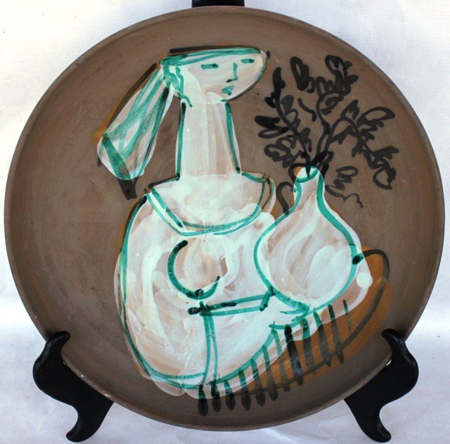 MID CENTURY MODERN POTTERY PLATTER BY: RAYMOR, 14 1/2" DIA.