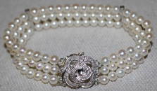 14K WHITE GOLD, DIAMOND & PEARL BRACELET, 8" L,