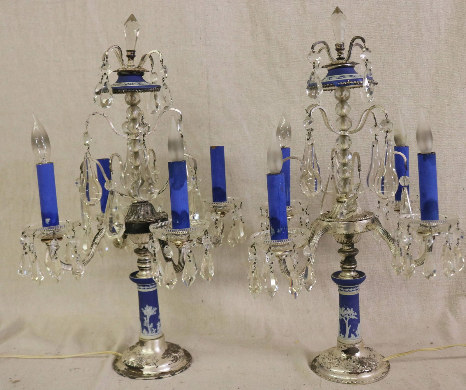 Pair Wedgewood 4 Light Candelabras, English Cut Auction