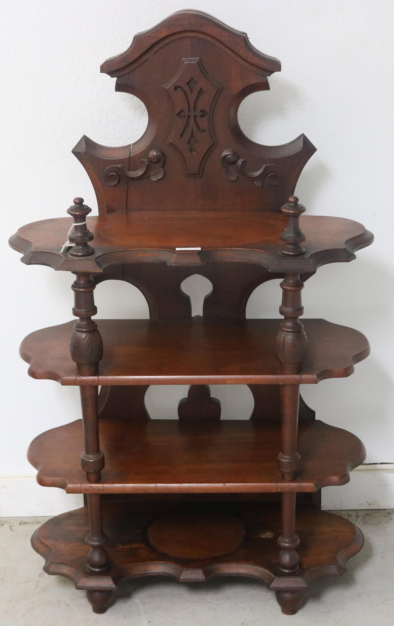 RECREATED WALNUT SHELF, OLD FINISH, 44 1/2" H, 27: 1/4" W, 13 1/2" D