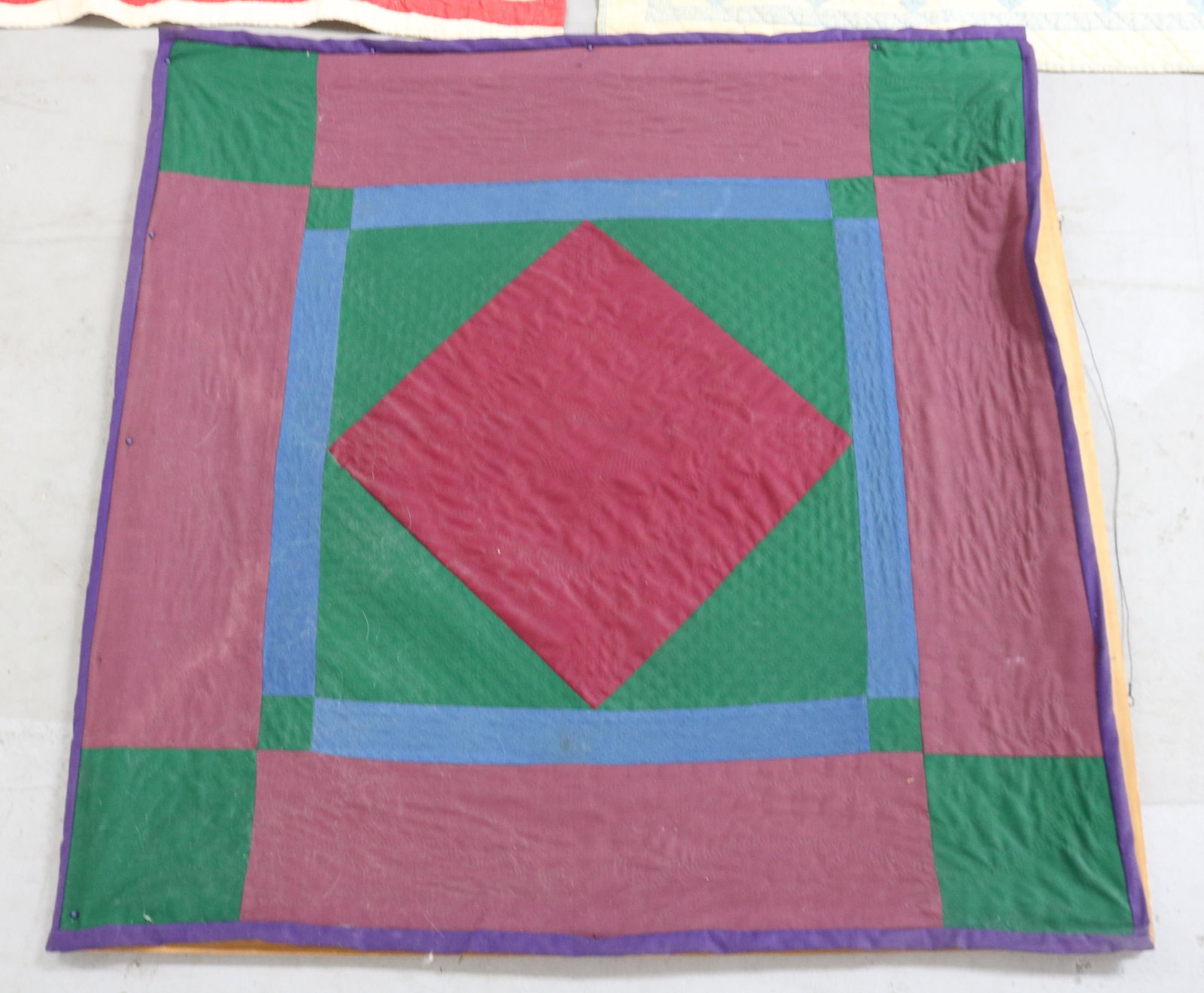 3 CRIB QUILTS, TO INCLUDE AMISH 35" X 35" RED &: WHITE, 37" X 40", BLUE & WHITE 30" X 46"