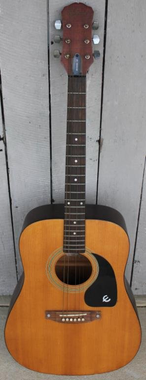 GIBSON 6 STRING GUITAR, MARKED GIBSON EPIPHONE,: MOHOGANY BIRCH TOP, NO CASE, 41 1/2" L