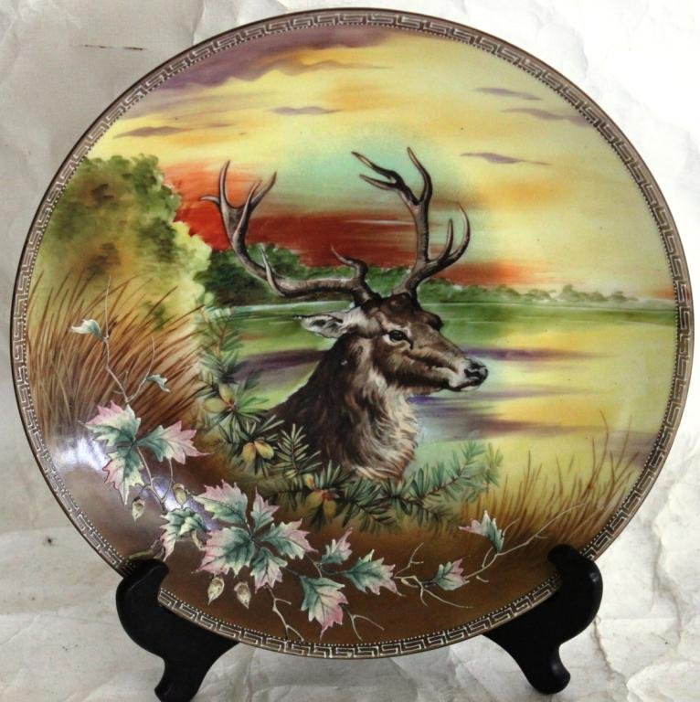 NIPPON PORTRAIT PLATE WITH DEER HEAD,: EMBOSSED LEAF DECORATION, 11" DIA.