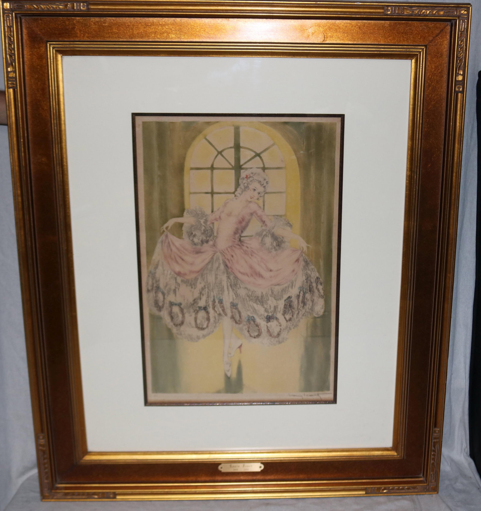 LOUIS ICART: 1888-1950, MINUET, SIGNED ETCHING,: WINDMILL STAMP, QUALITY FRAME, 21" H, 13 3/4" W, 37" X 31" OVERALL