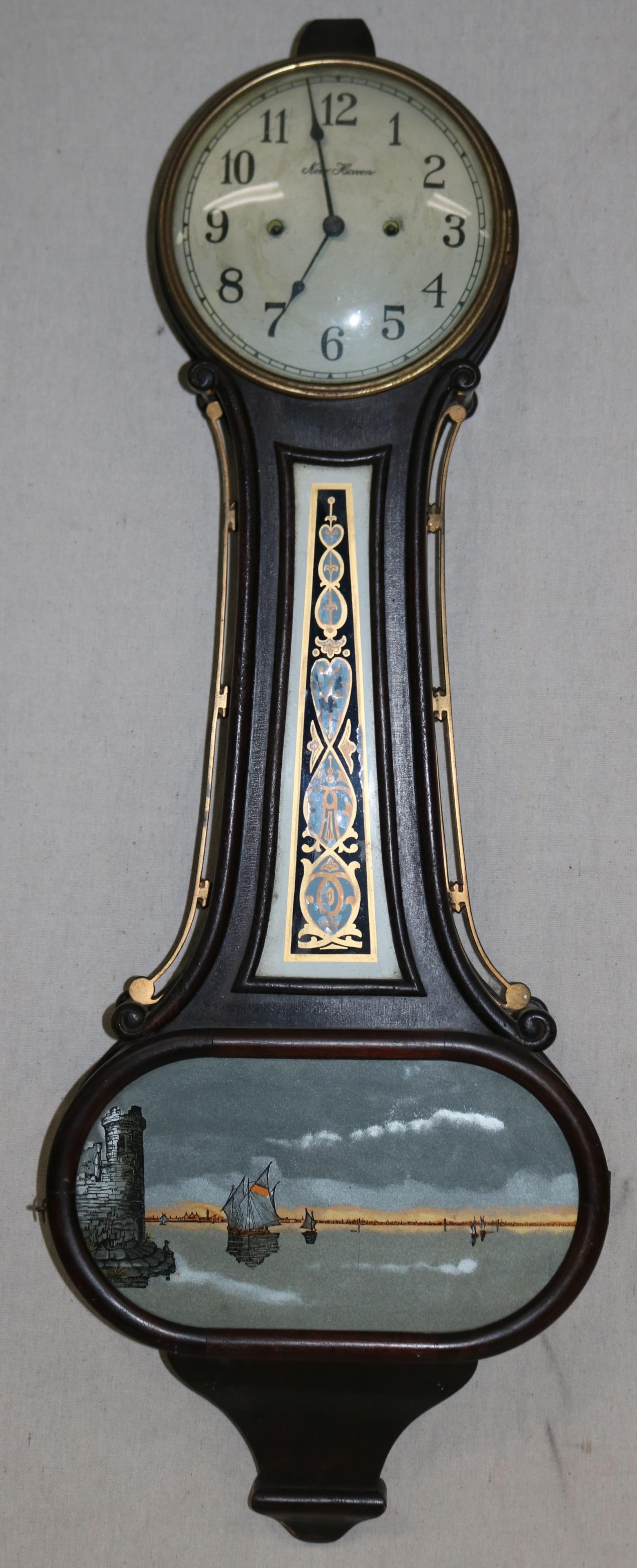 NEW HAVEN 30 DAY BANJO CLOCK WITH OVAL DOOR, (1 of 3)