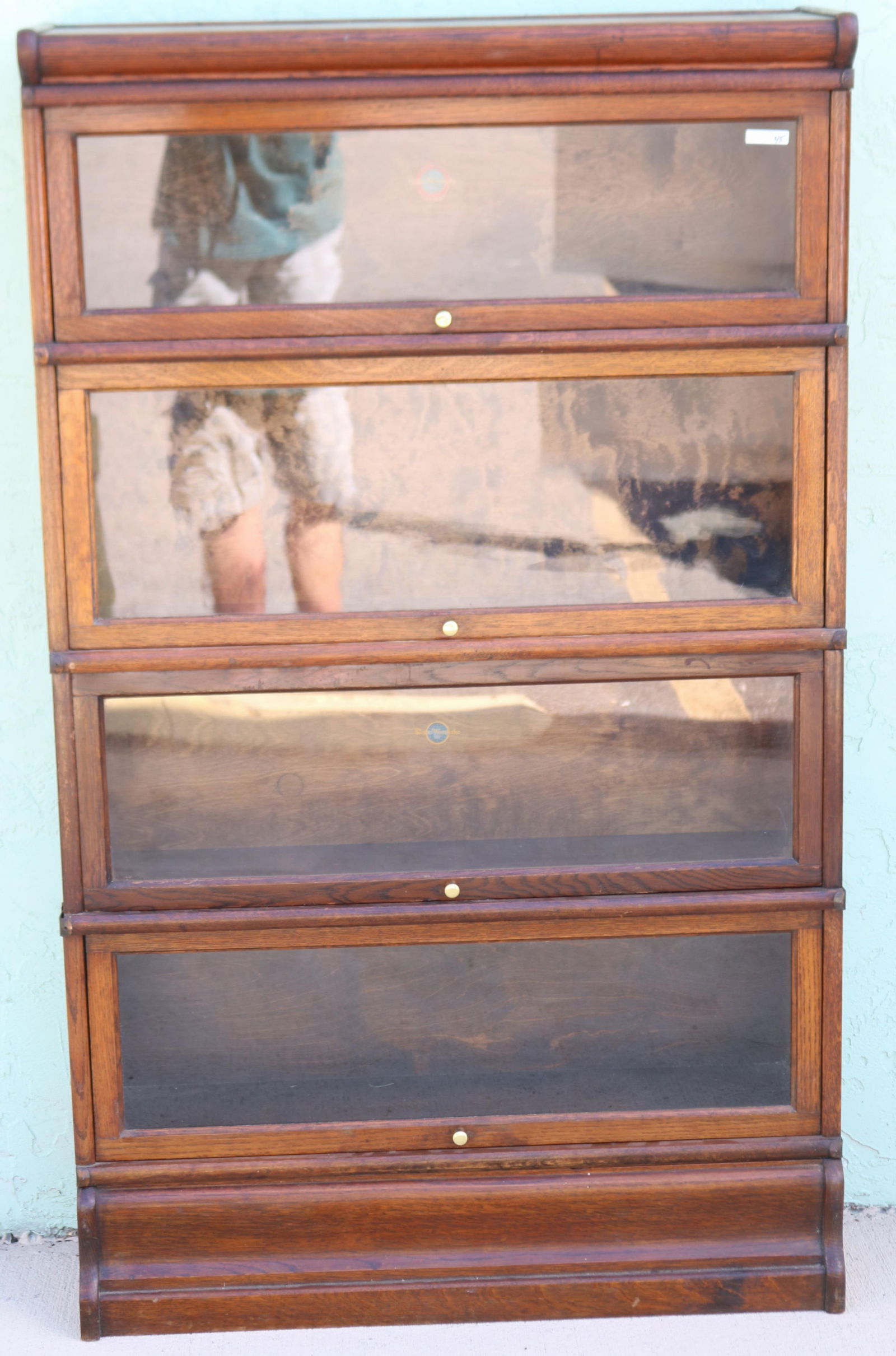 OAK 4 STACK BOOKCASE GLOBE WERNICKE, METAL BANDS (1 of 2)