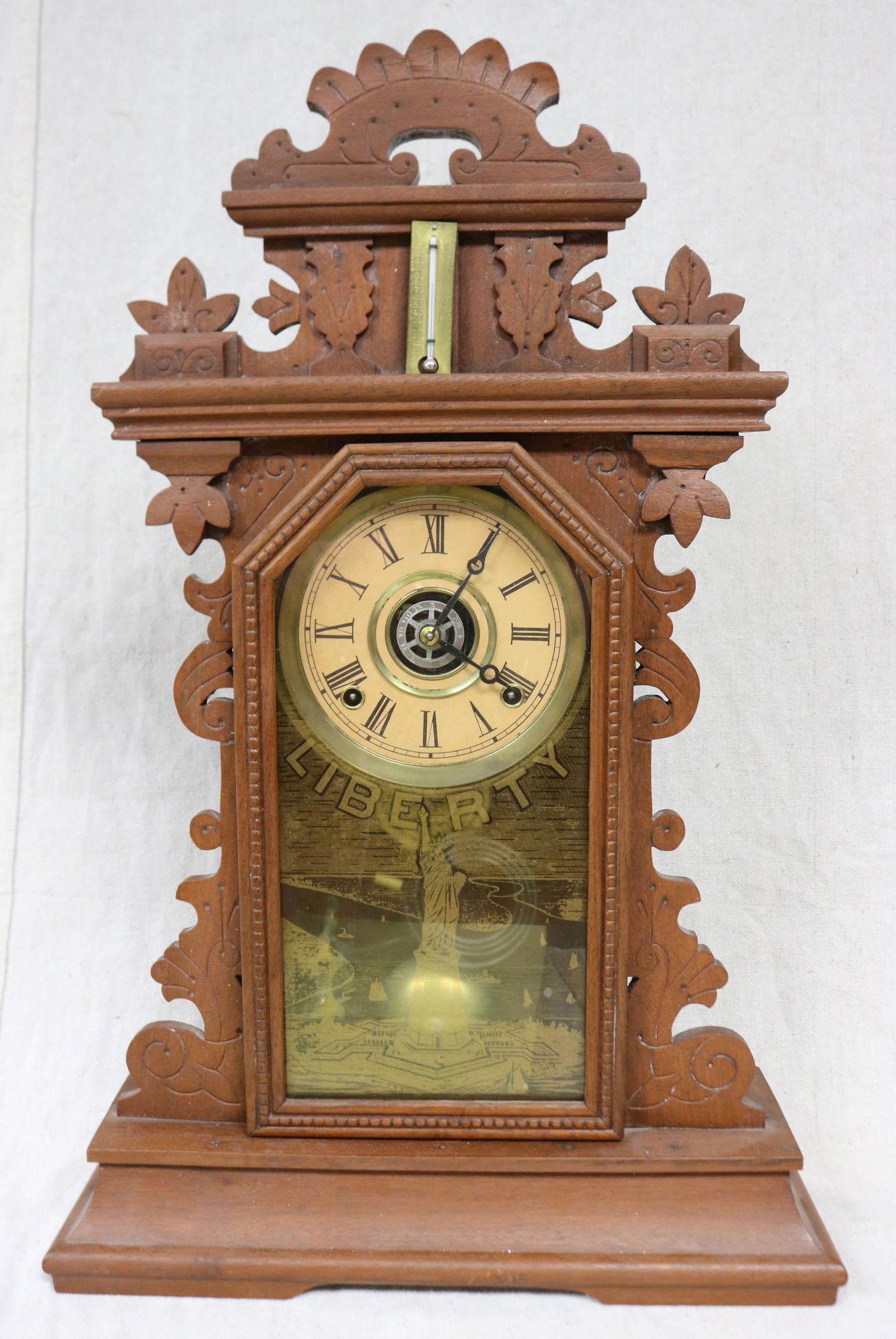 WALNUT GINGERBREAD CLOCK WITH THERMOMETER & (1 of 1)