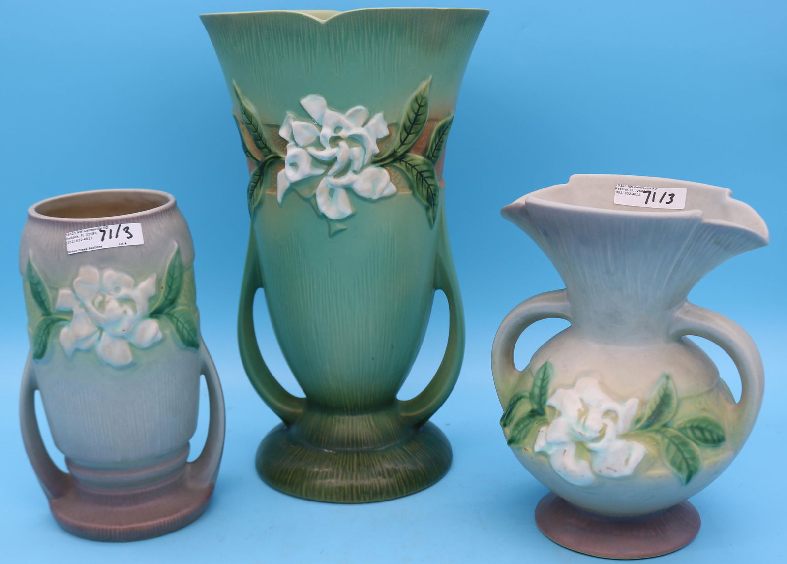 3 ROSEVILLE VASES, GARDENIA, 1940S, 683-8", (1 of 3)