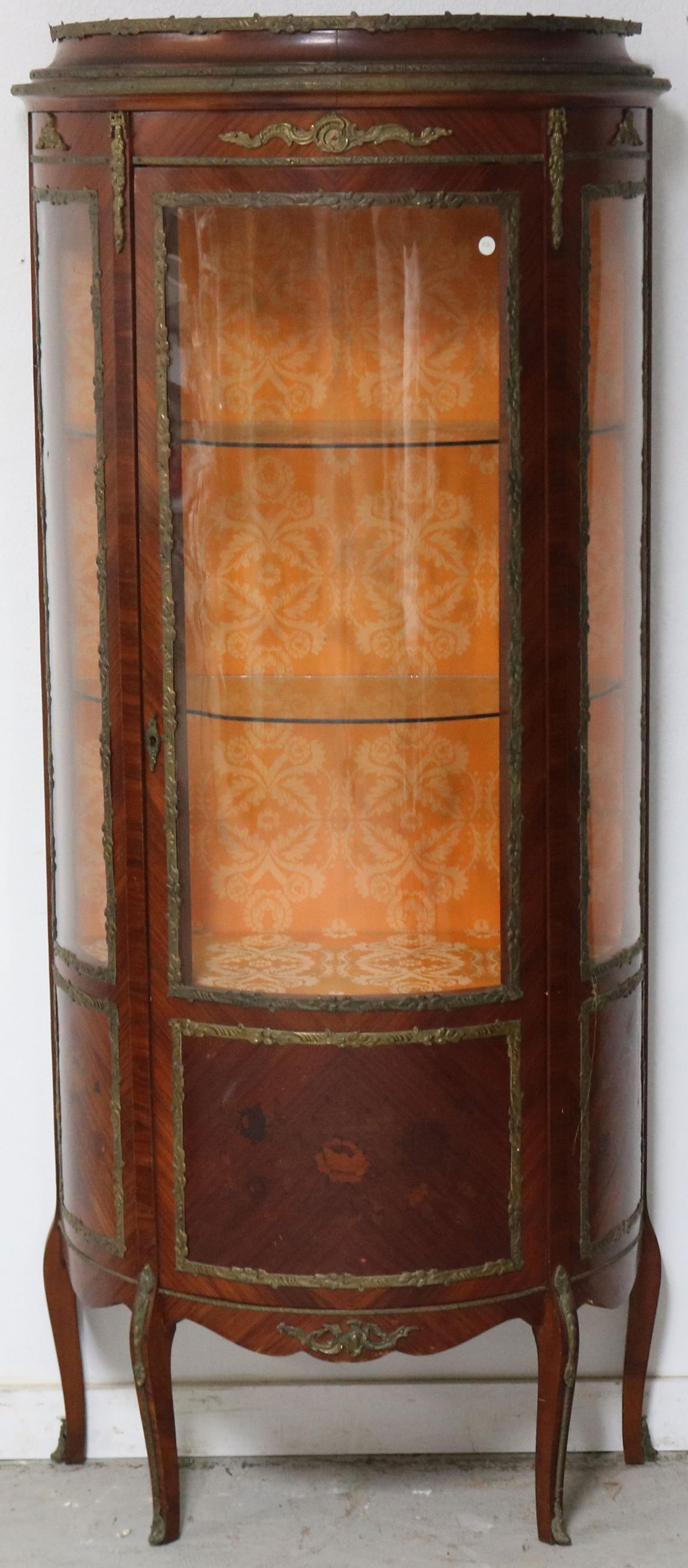 FRENCH STYLE CURIO CABINET, BRASS ORMOLU TRIM, (1 of 1)