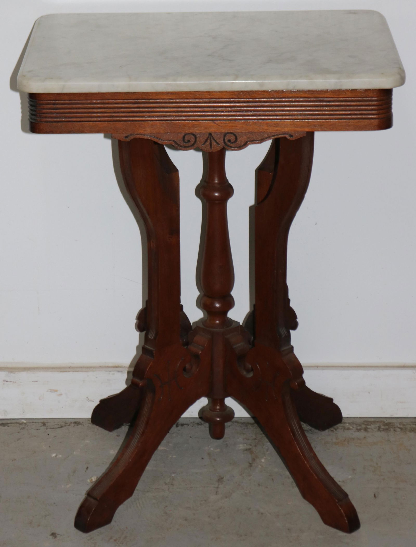VICTORIAN WALNUT MARBLE TOP STAND, 29" H, 22 1/2" (1 of 1)