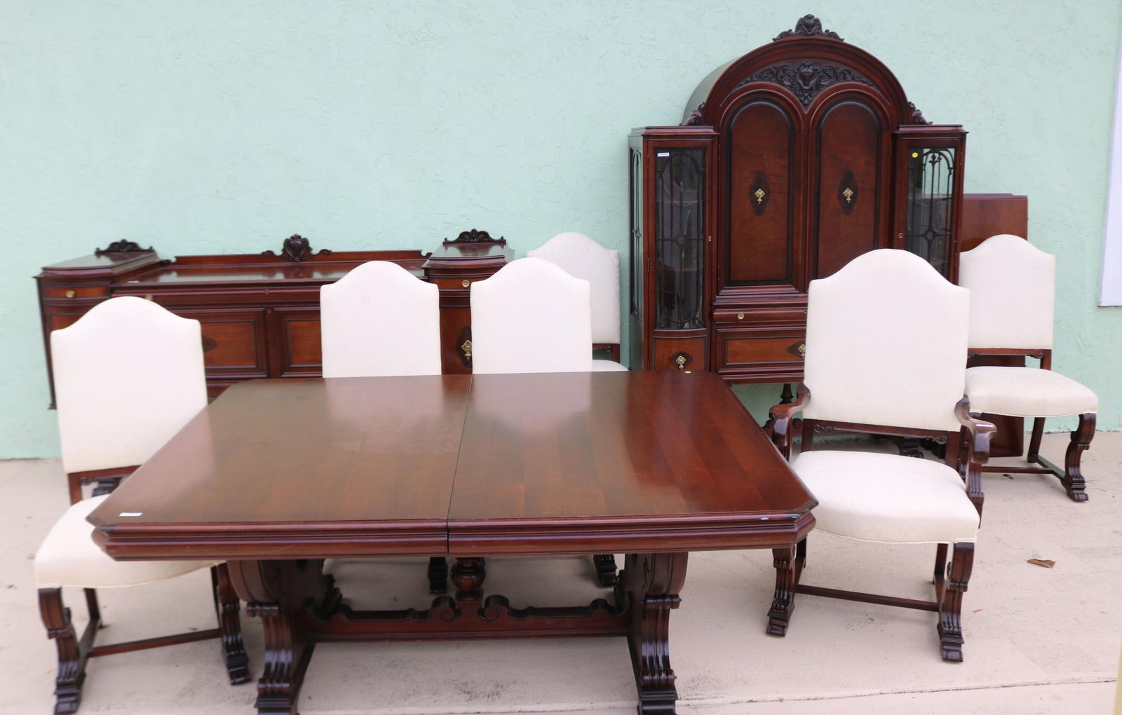 9 PCS. 1920S WALNUT DINING SET, BARONIAL STYLE (1 of 5)