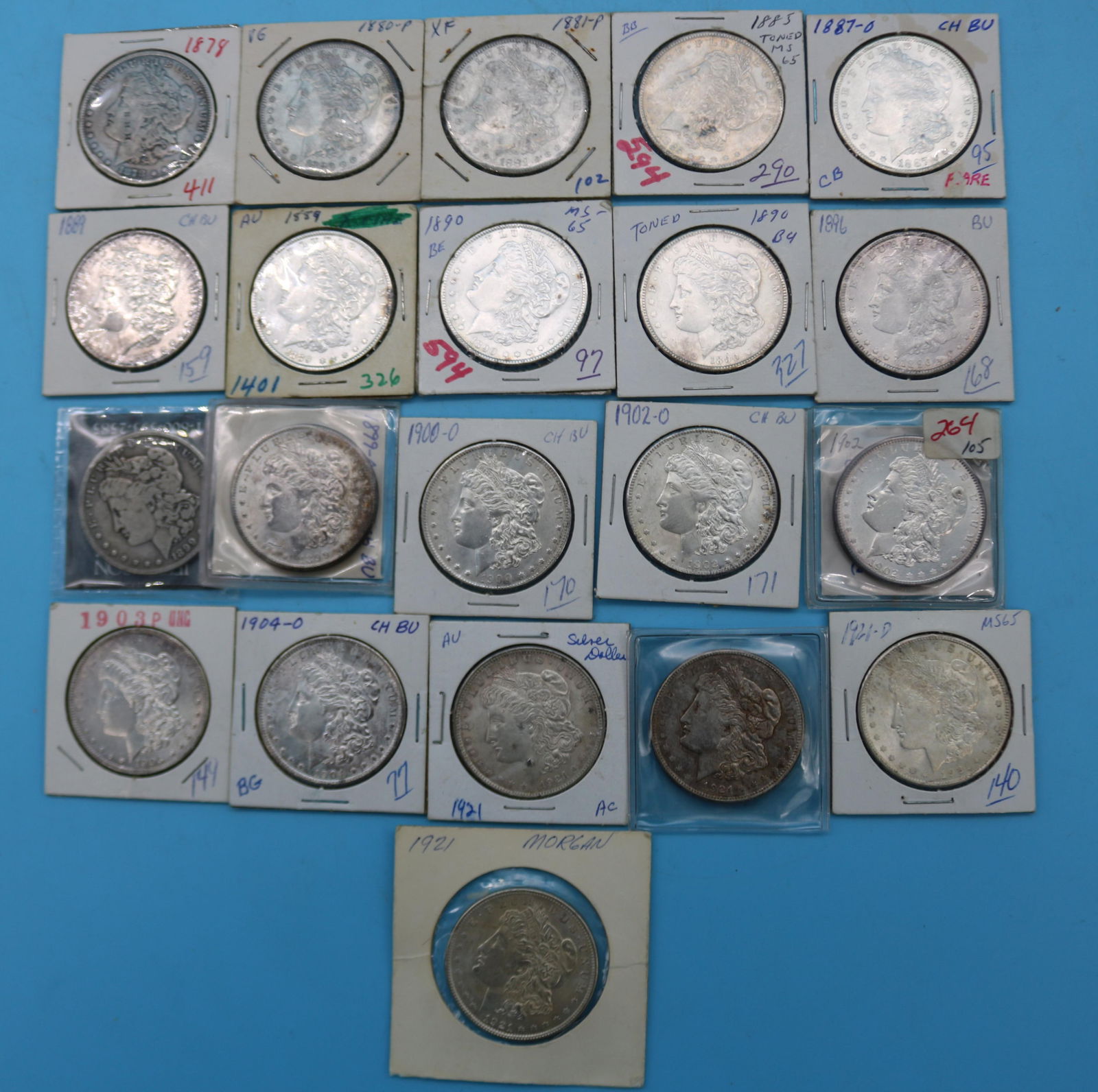 21 MORGAN SILVER DOLLARS XF-AU/UNC CONDITION, (1 of 9)