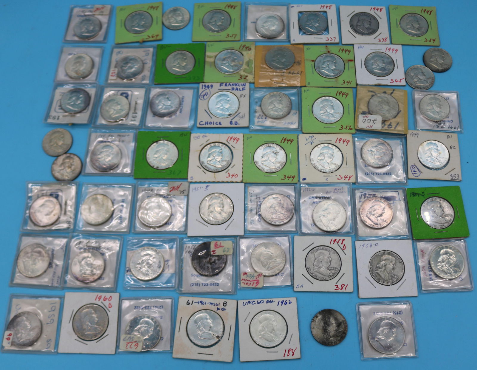 COLLECTION OF 57 FRANKLIN HALVES, (9) 1948, (26) (1 of 5)