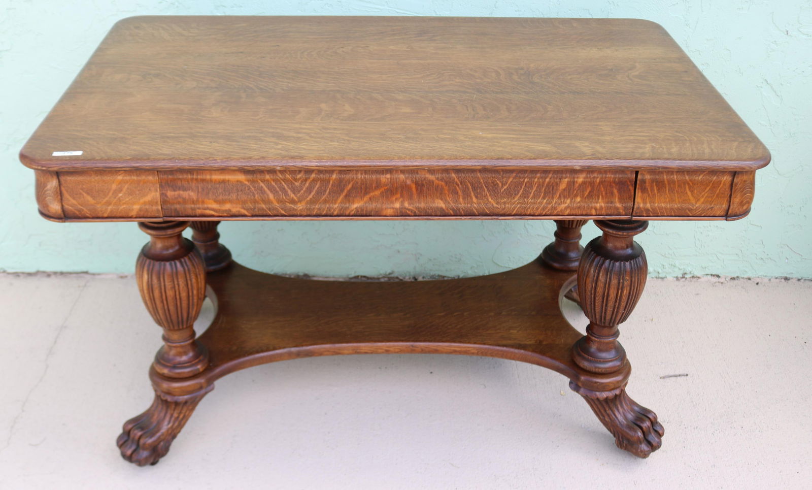 VICTORIAN QUARTERED OAK LIBRARY TABLE, 1 DRAWER, (1 of 2)
