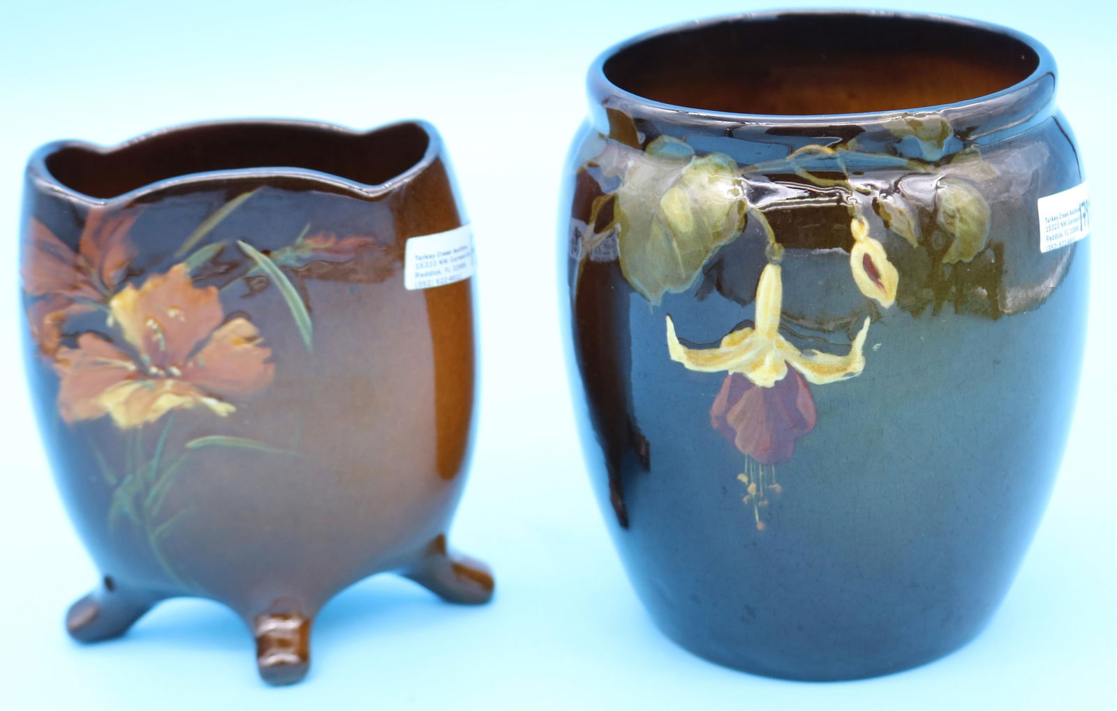 2 OWENS STANDARD GLAZE POTTERY VASES, FLORAL (1 of 2)