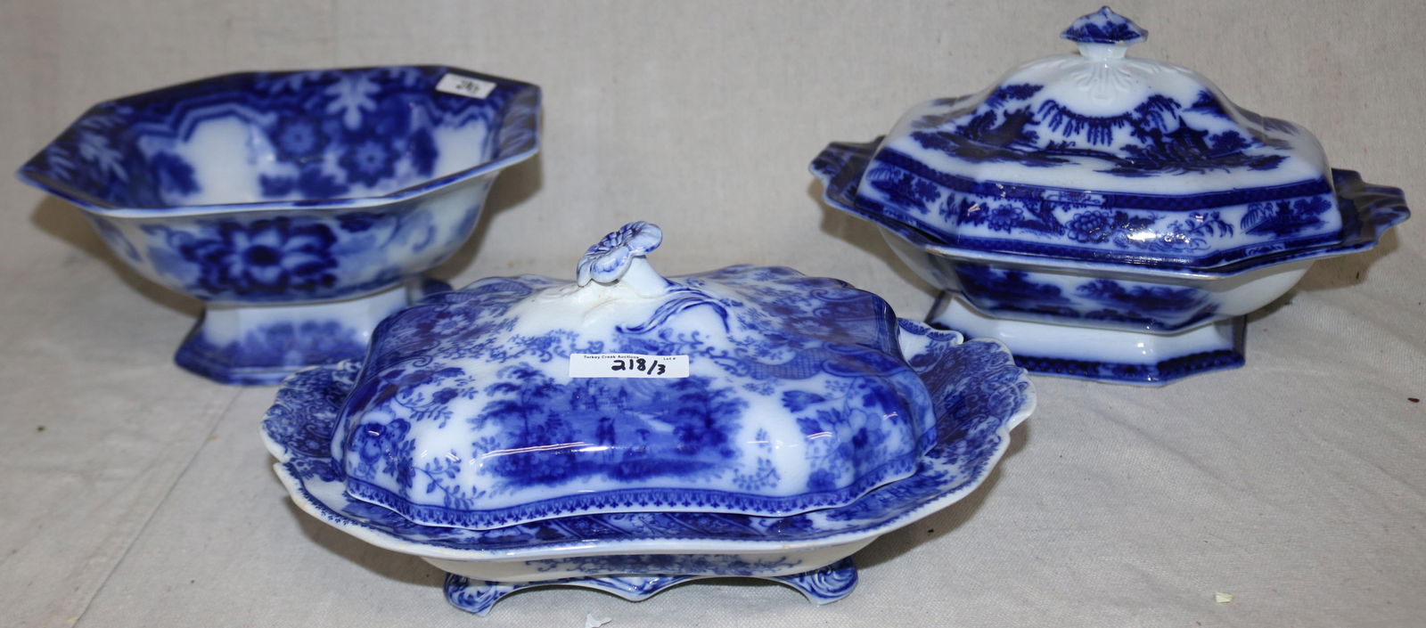 THREE PCS. 19TH C. FLO BLUE; COMPOTE 5" H, 10 (1 of 4)